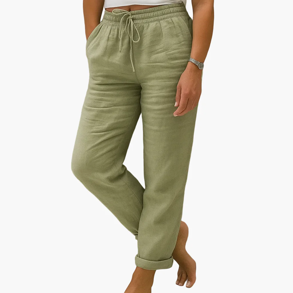 Pantalon décontracté femme taille élastique style détente pour loisirs ou vacances - Image 2