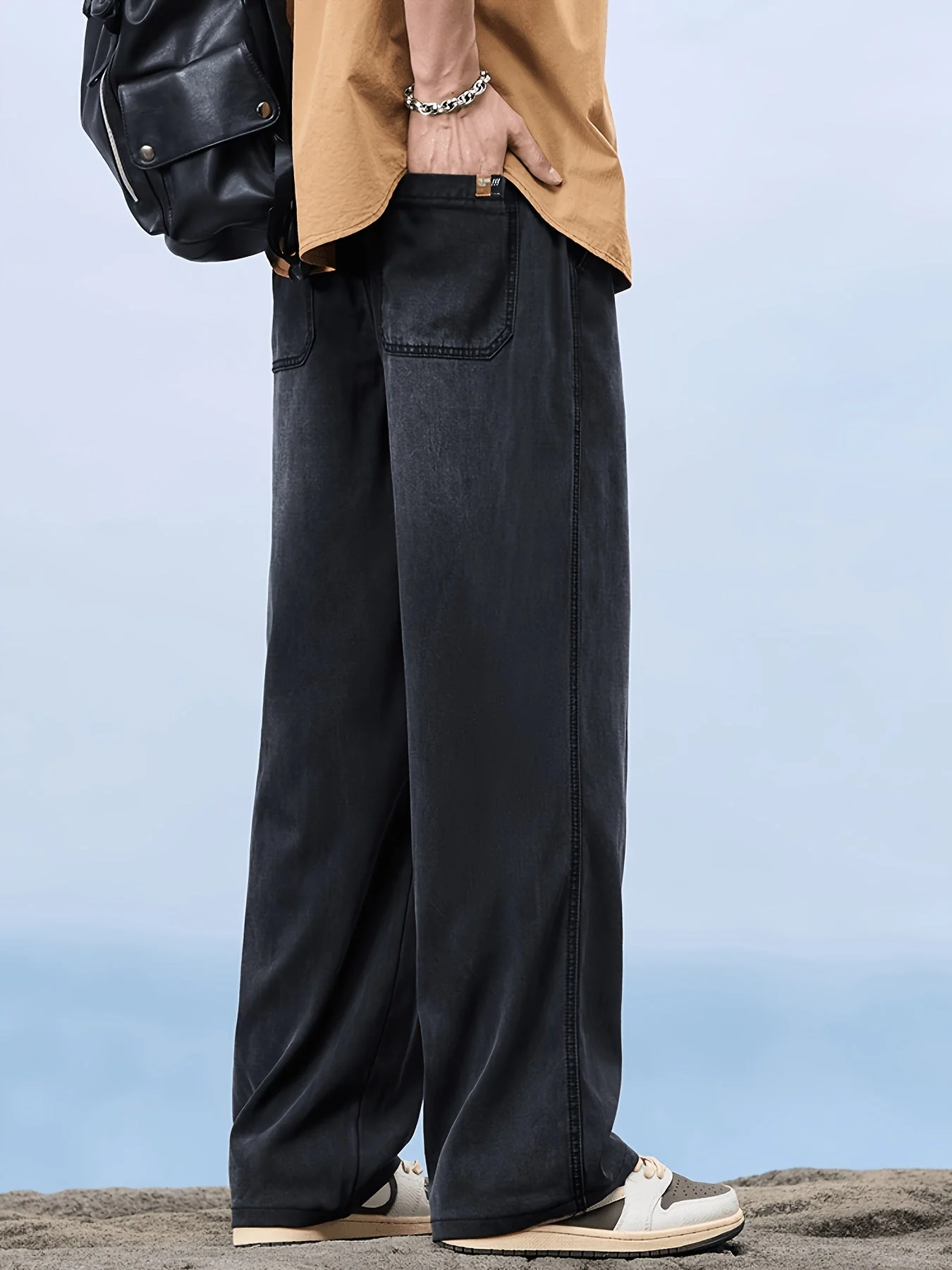 Pantalon décontracté à jambe droite homme style urbain pour loisirs et week-end - Image 2
