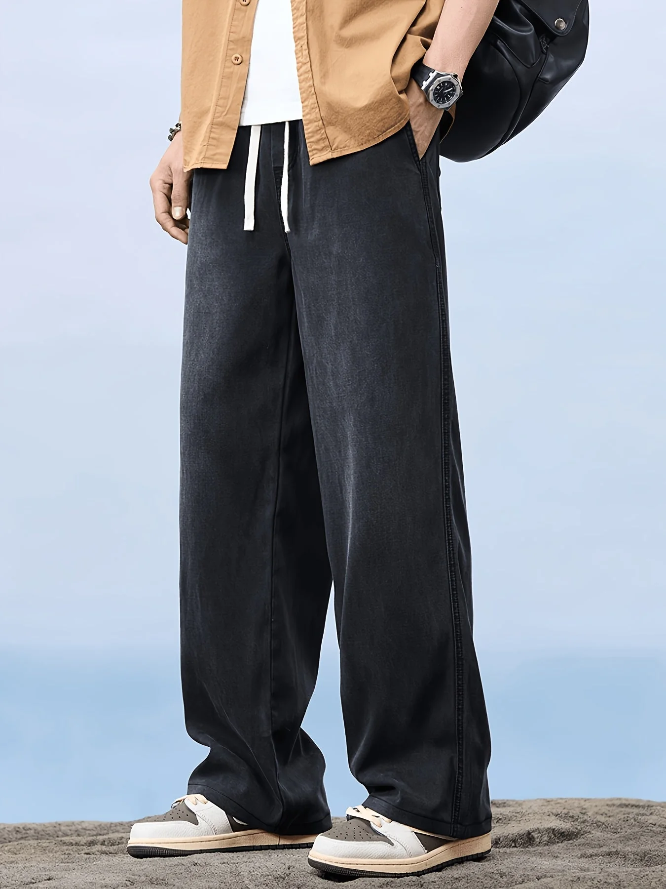Pantalon décontracté à jambe droite homme style urbain pour loisirs et week-end - Image 3