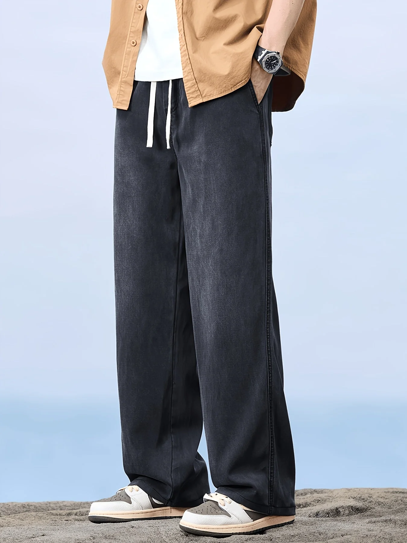 Pantalon décontracté à jambe droite homme style urbain pour loisirs et week-end - Image 4