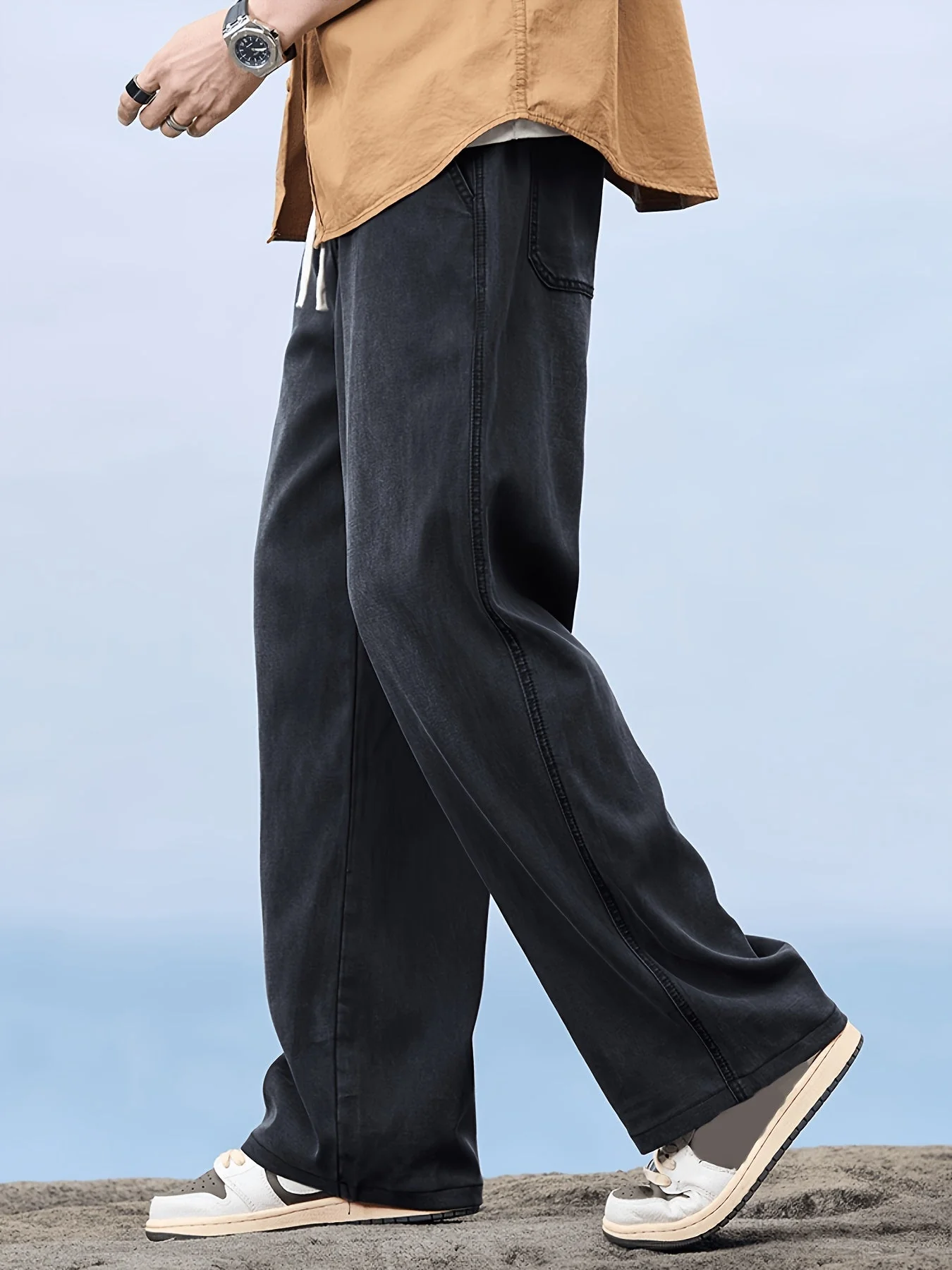 Pantalon décontracté à jambe droite homme style urbain pour loisirs et week-end - Image 5