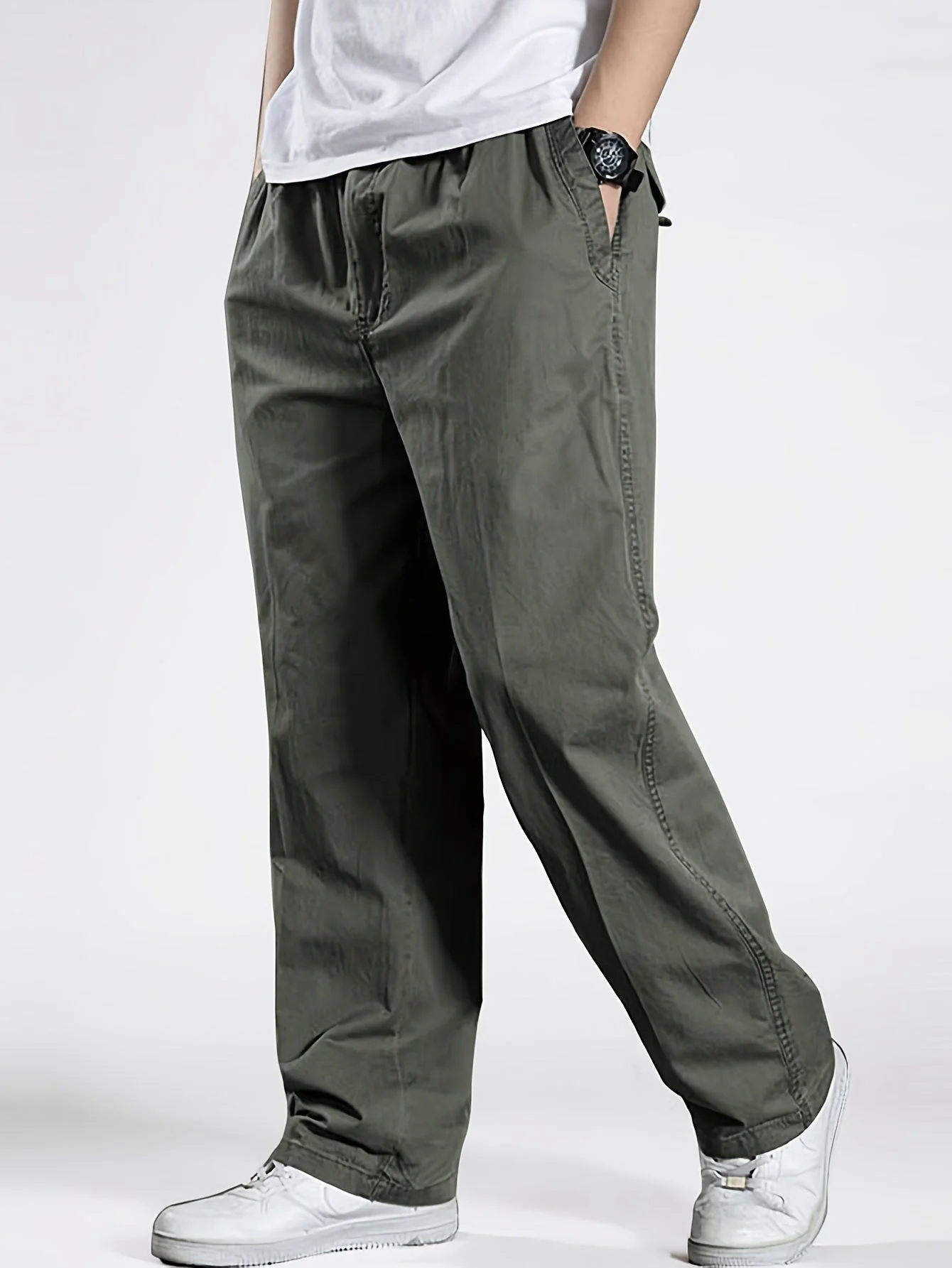 Pantalon décontracté à taille élastique homme, coupe ample, idéal pour loisirs et détente - Image 2