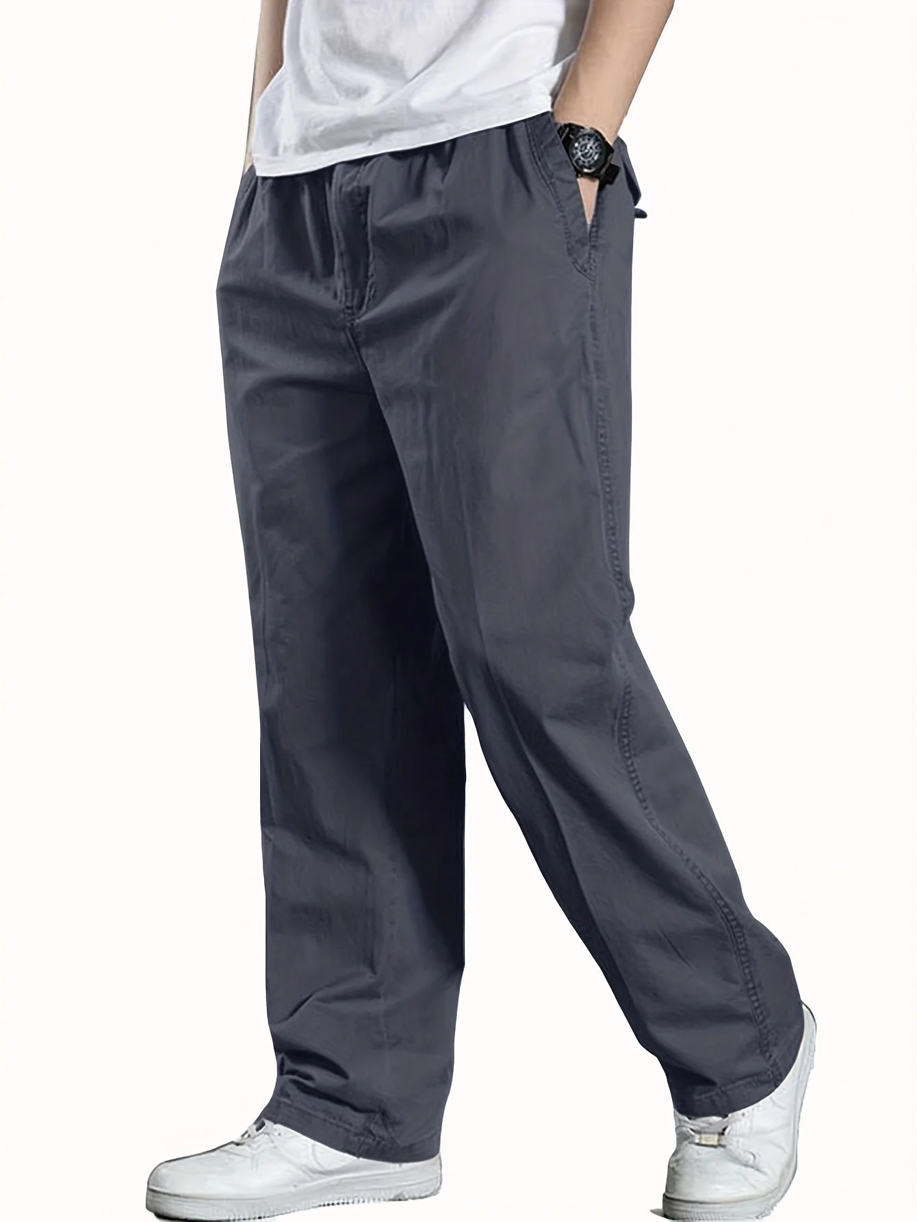 Pantalon décontracté à taille élastique homme, coupe ample, idéal pour loisirs et détente - Image 3