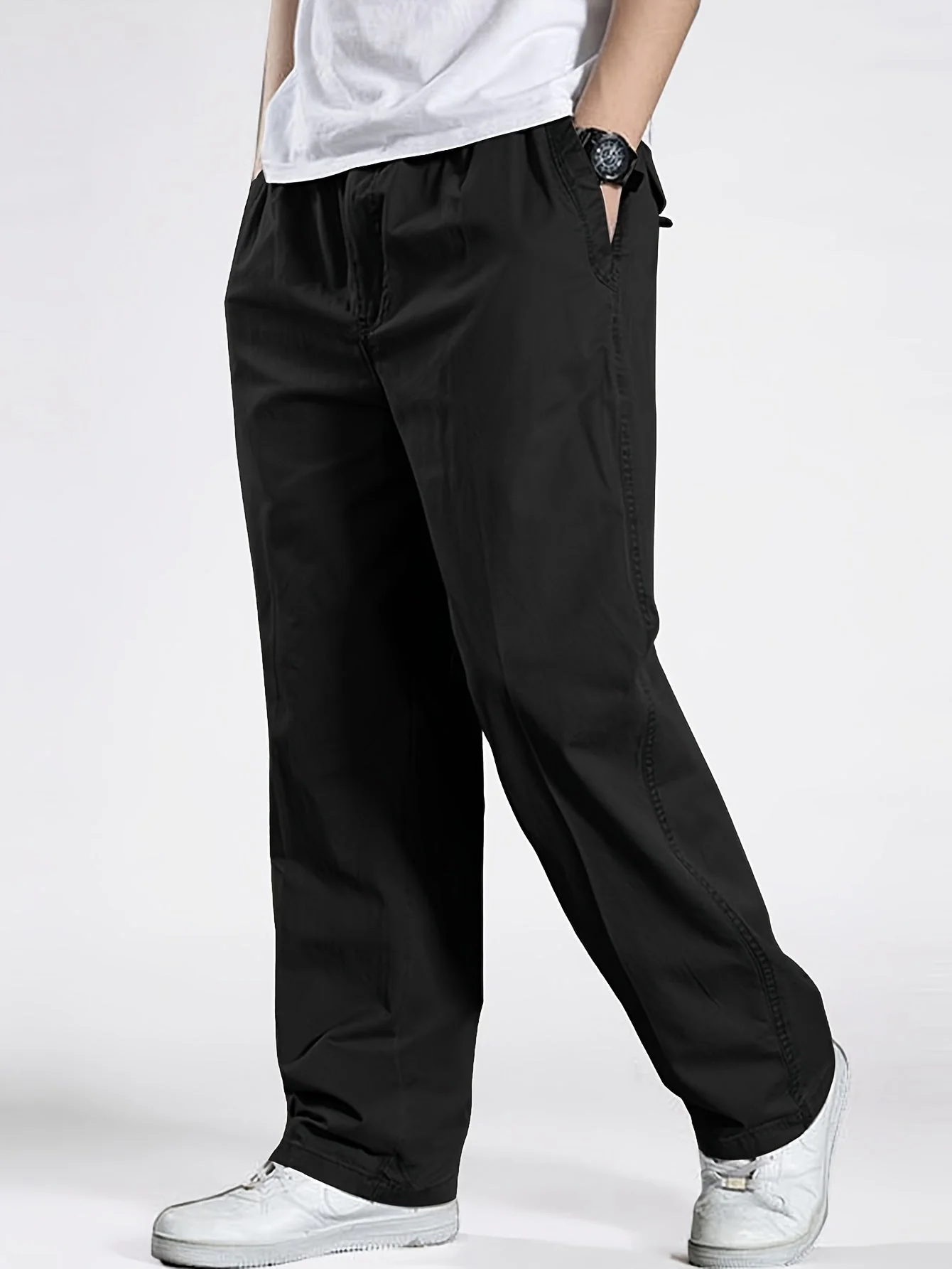 Pantalon décontracté à taille élastique homme, coupe ample, idéal pour loisirs et détente - Image 5