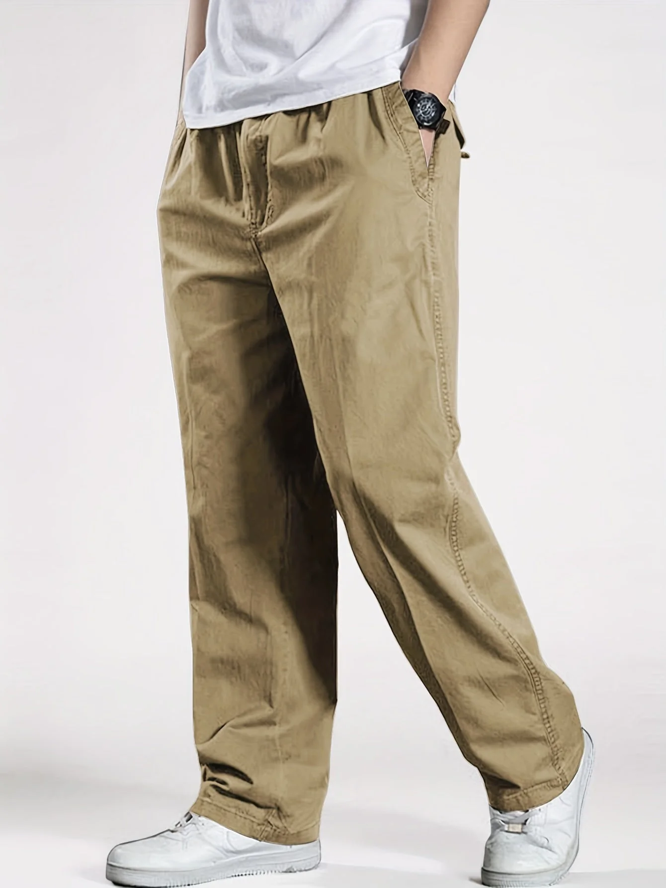 Pantalon décontracté à taille élastique homme, coupe ample, idéal pour loisirs et détente - Image 6