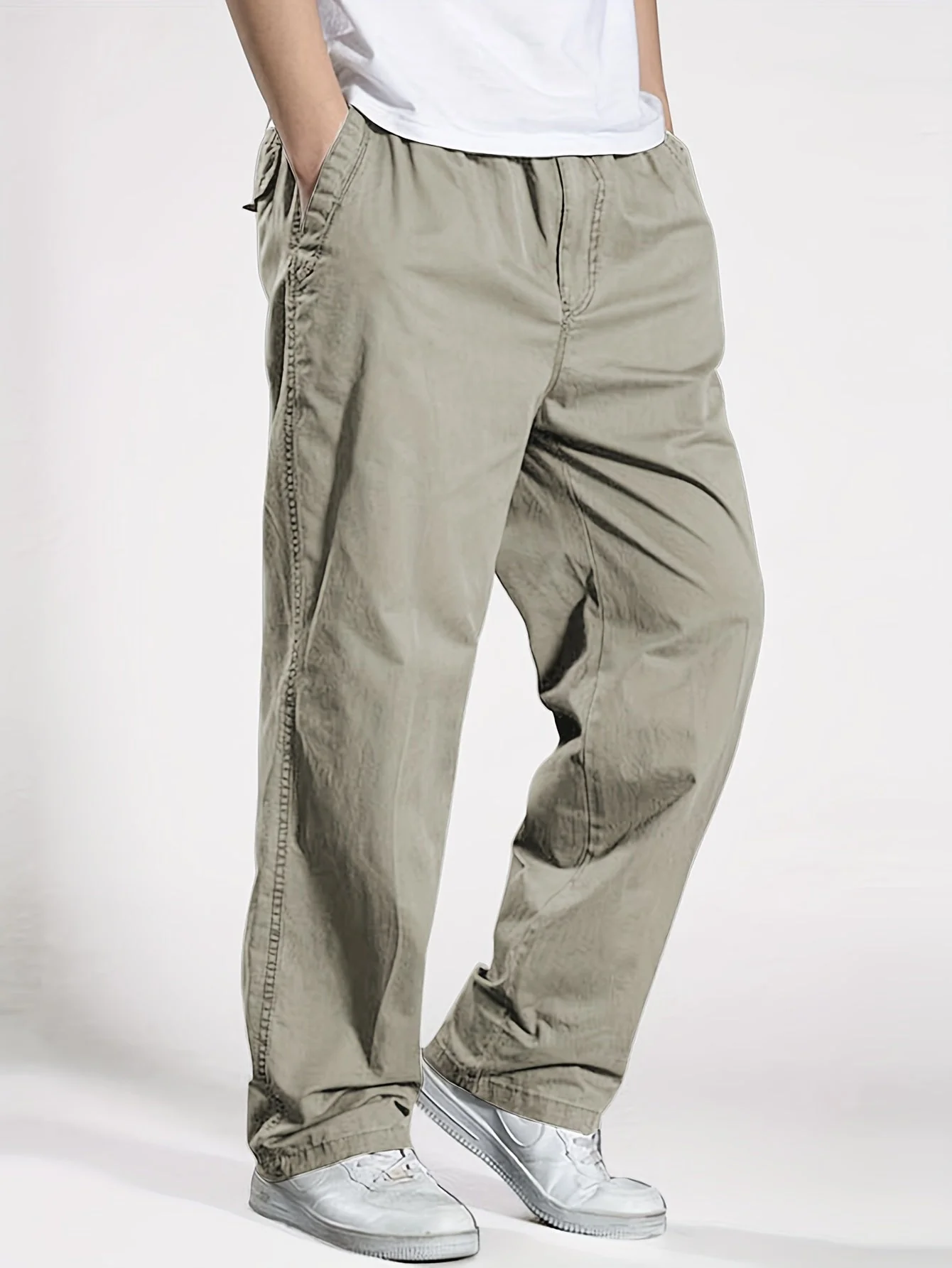 Pantalon décontracté à taille élastique homme, coupe ample, idéal pour loisirs et détente - Image 9