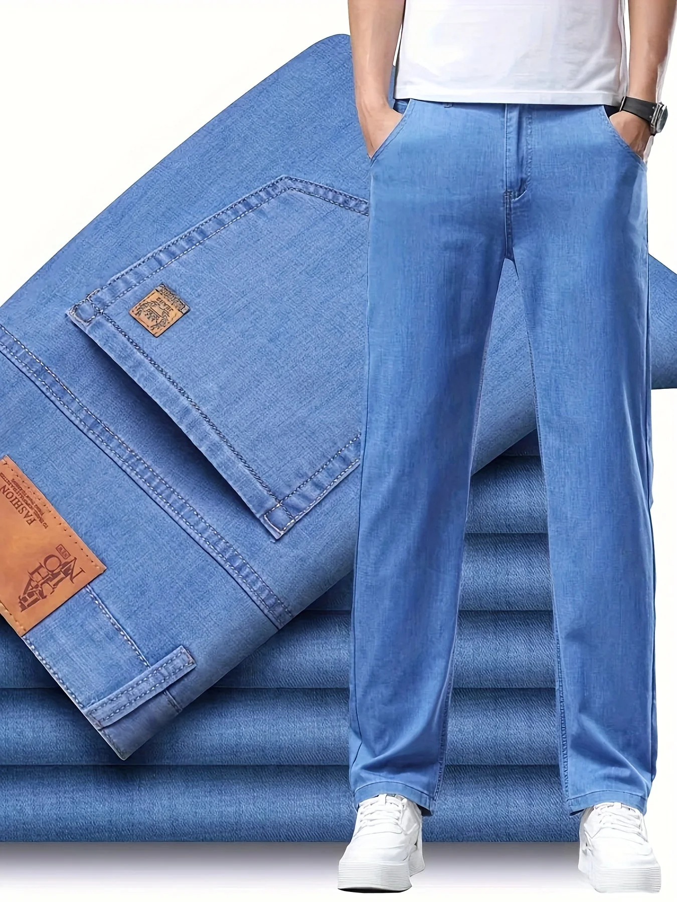 Pantalon jean homme style basique coupe droite idéal pour l'été - Image 2