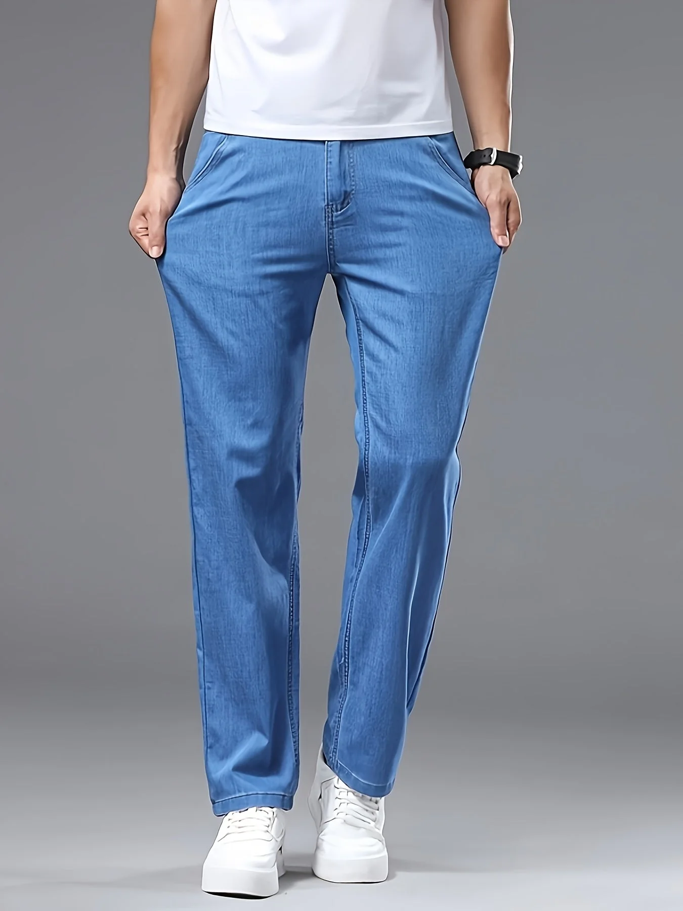 Pantalon jean homme style basique coupe droite idéal pour l'été - Image 5