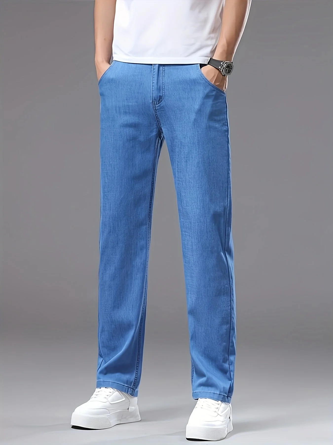 Pantalon jean homme style basique coupe droite idéal pour l'été - Image 7
