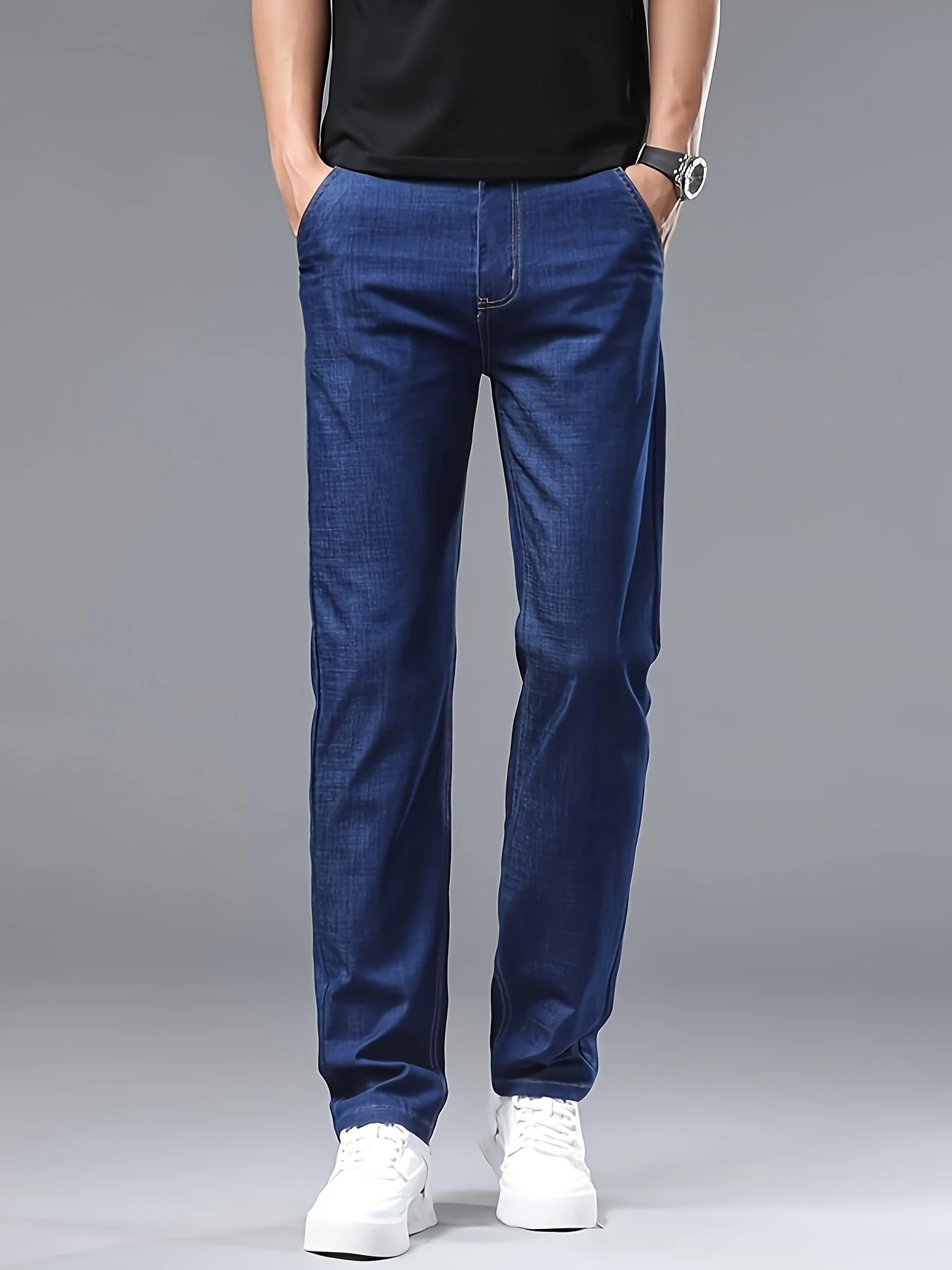 Pantalon jean homme style basique coupe droite idéal pour l'été - Image 8