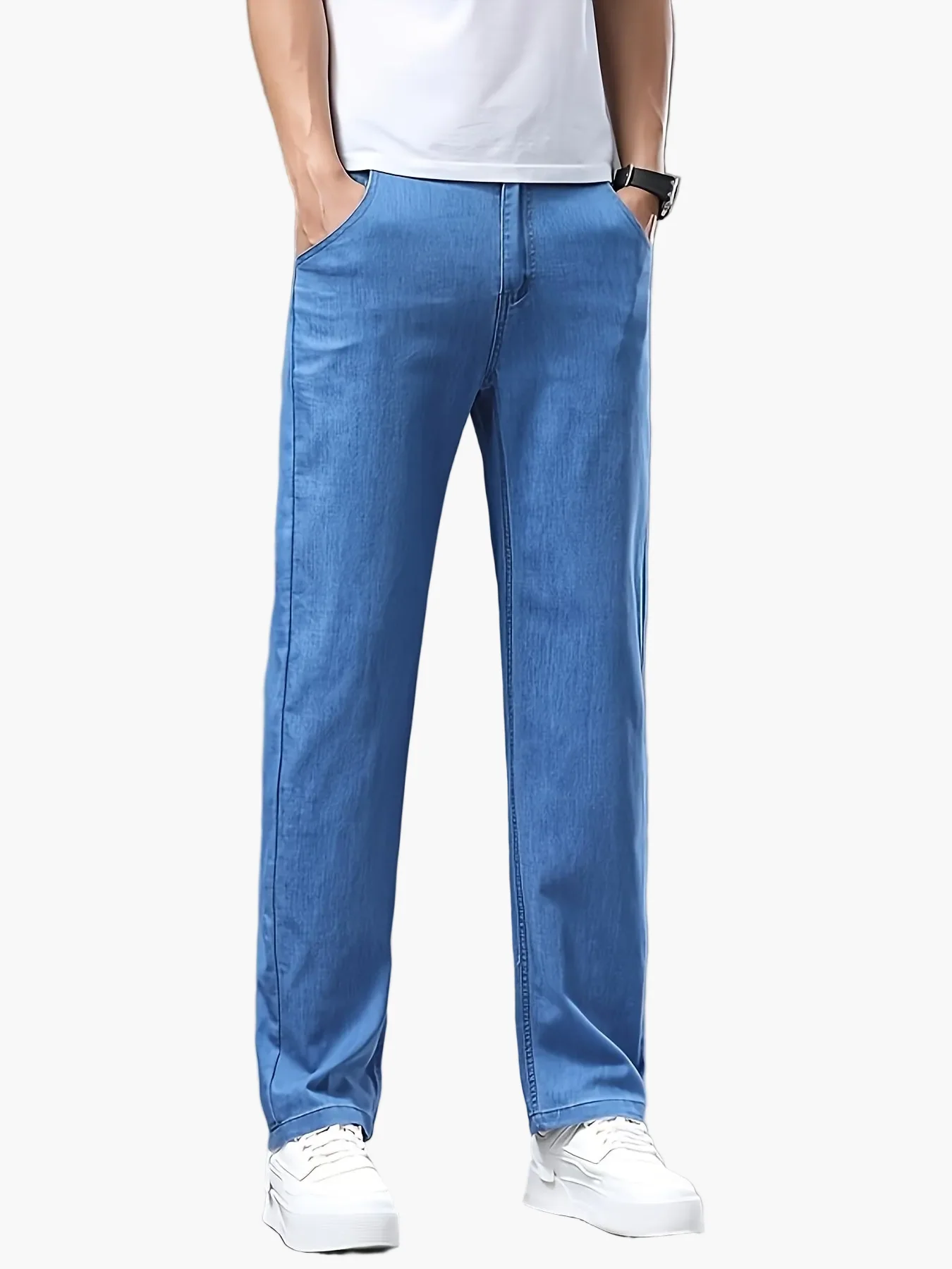 Pantalon jean homme style basique coupe droite idéal pour l'été - Image 9