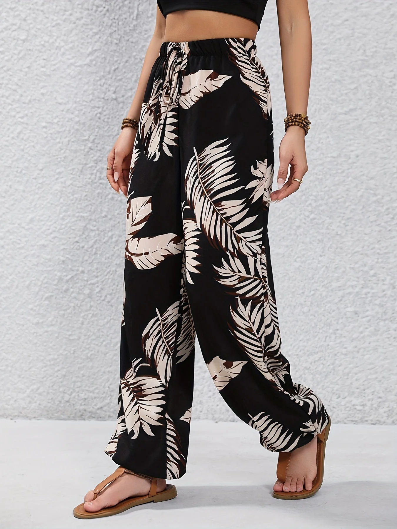 Pantalon jogger femme style vacances à imprimé feuilles pour le printemps/été - Image 5