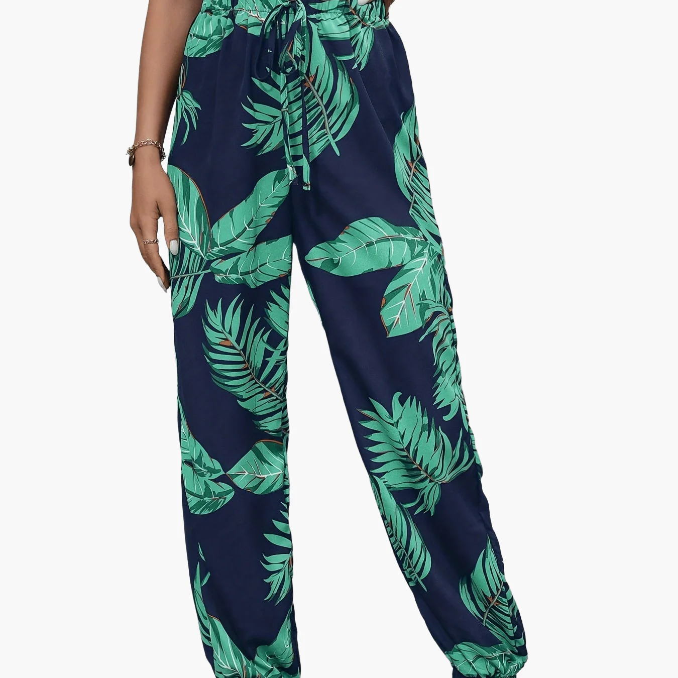 Pantalon jogger femme style vacances à imprimé feuilles pour le printemps/été - Image 9