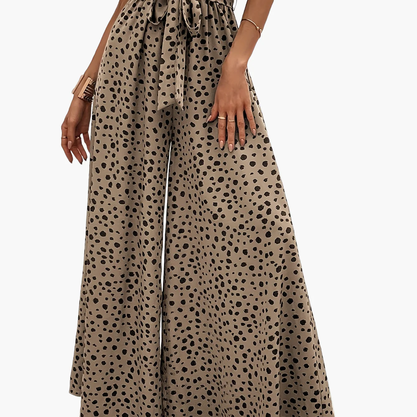 Pantalon large à pois femme style élégant pour printemps/été avec ceinture nouée - Image 10