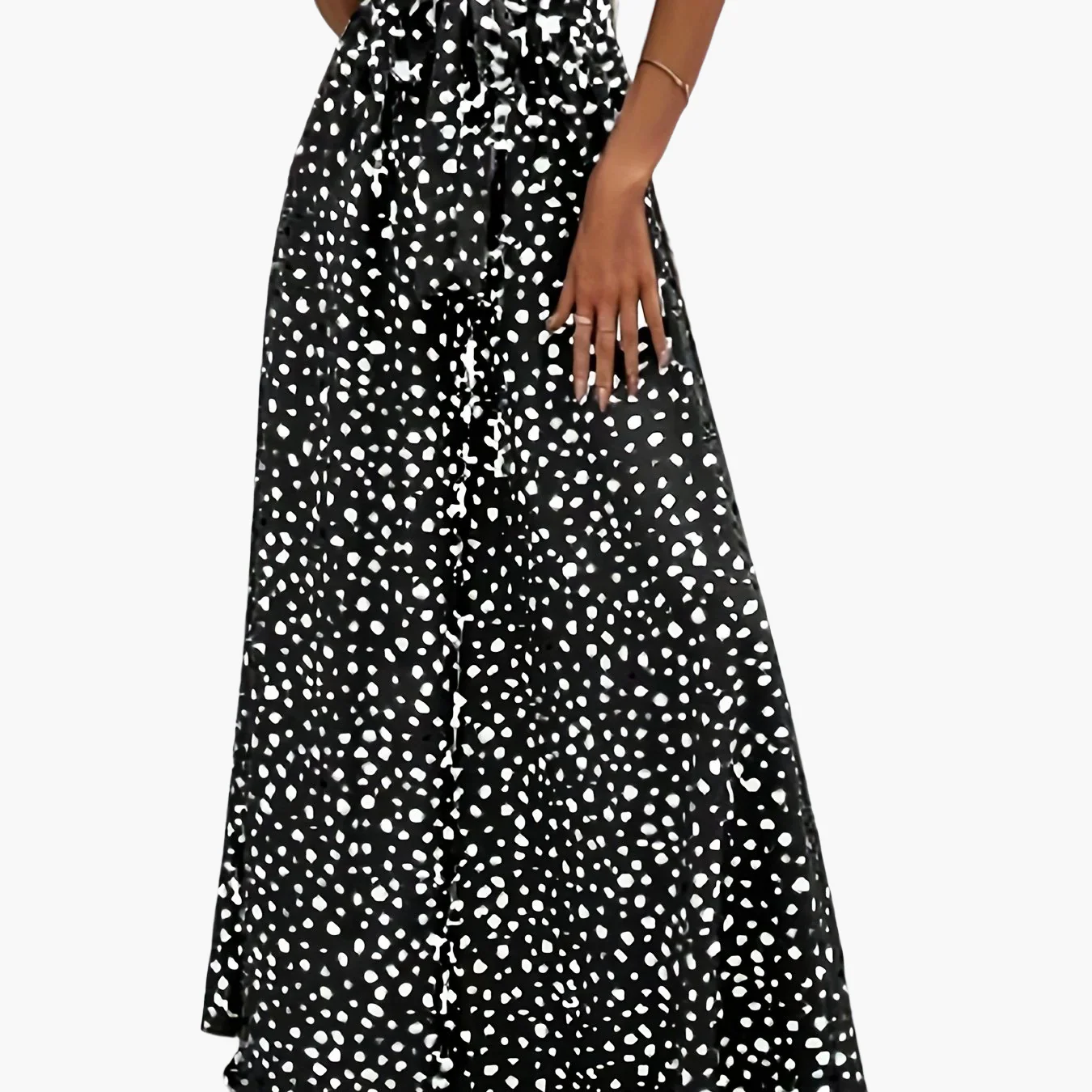 Pantalon large à pois femme style élégant pour printemps/été avec ceinture nouée - Image 11