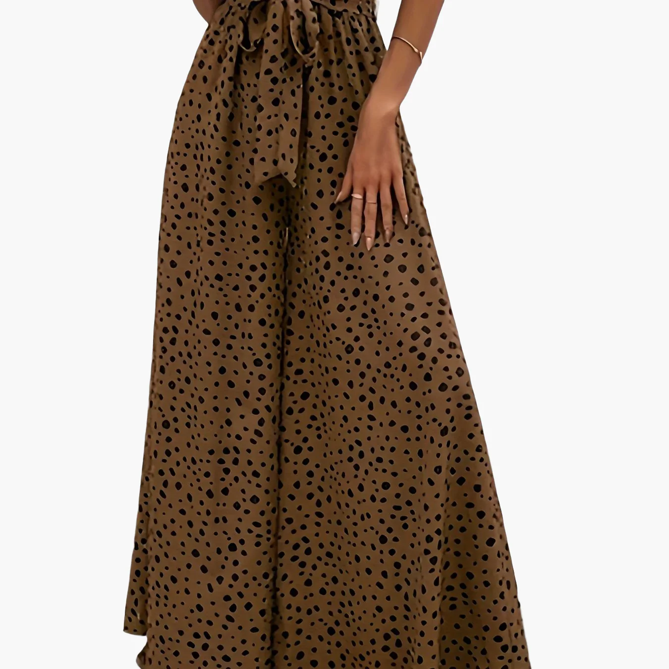 Pantalon large à pois femme style élégant pour printemps/été avec ceinture nouée - Image 12