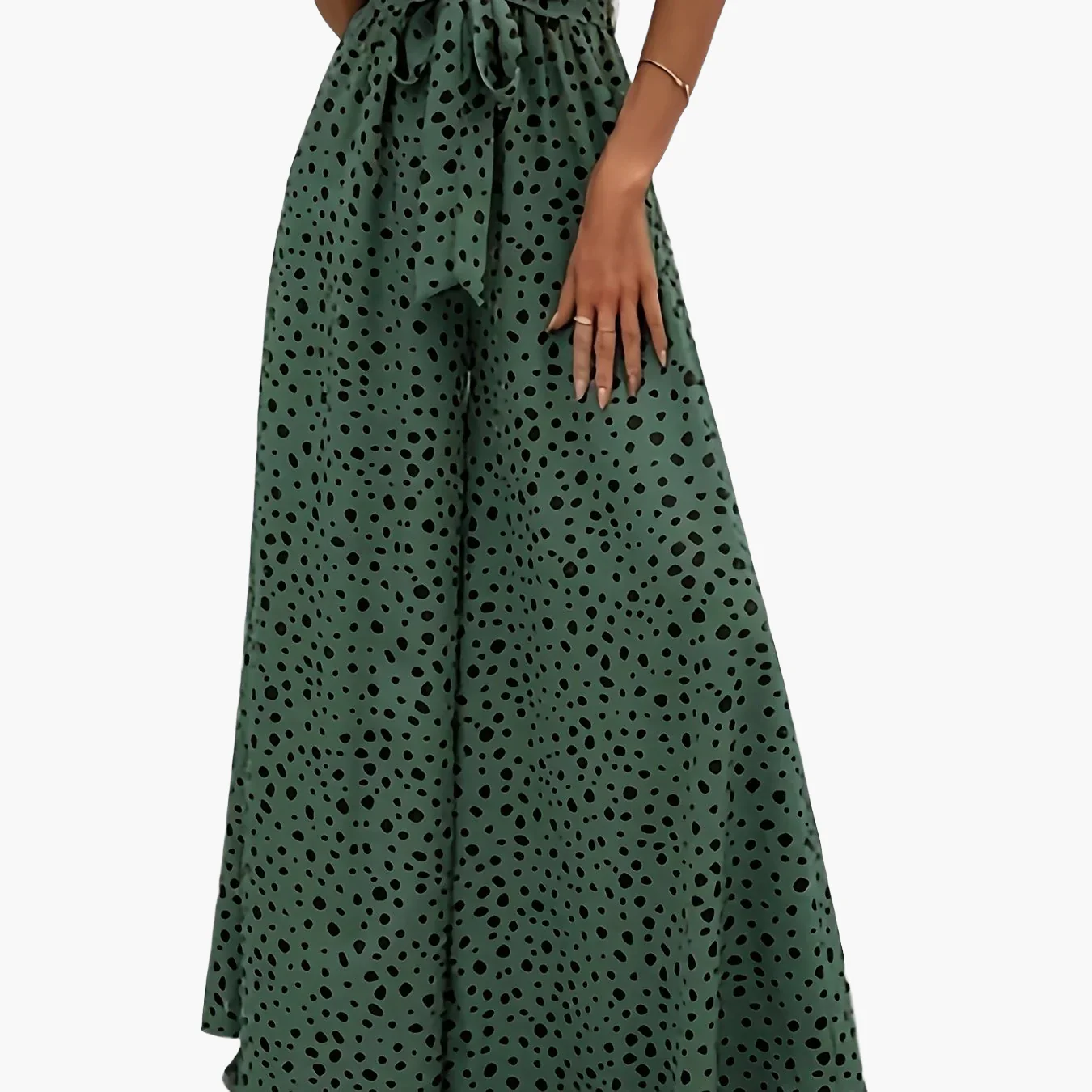 Pantalon large à pois femme style élégant pour printemps/été avec ceinture nouée - Image 13