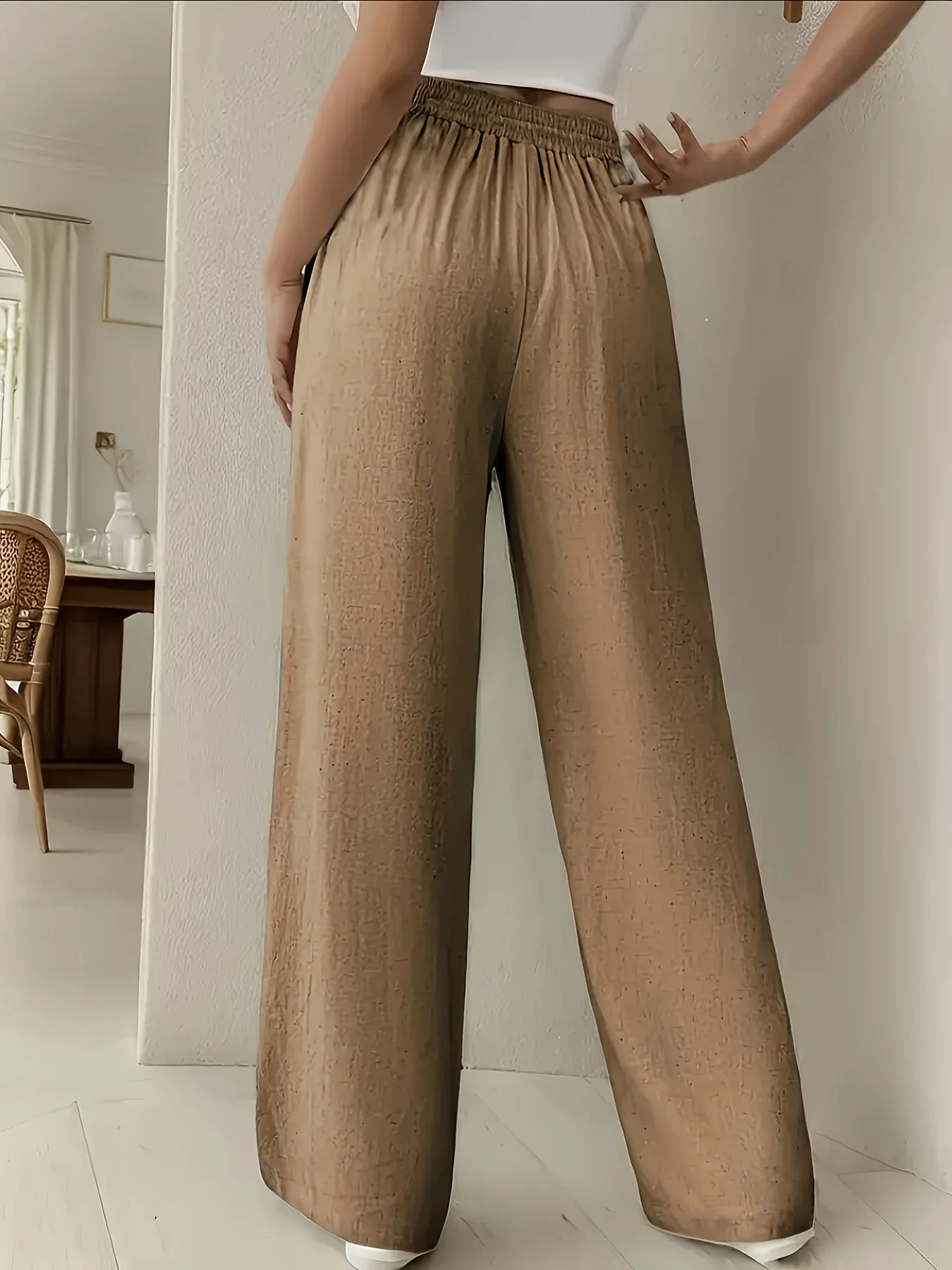 Pantalon large casual pour femme avec taille à cordon – Style détente et tendance - Image 11