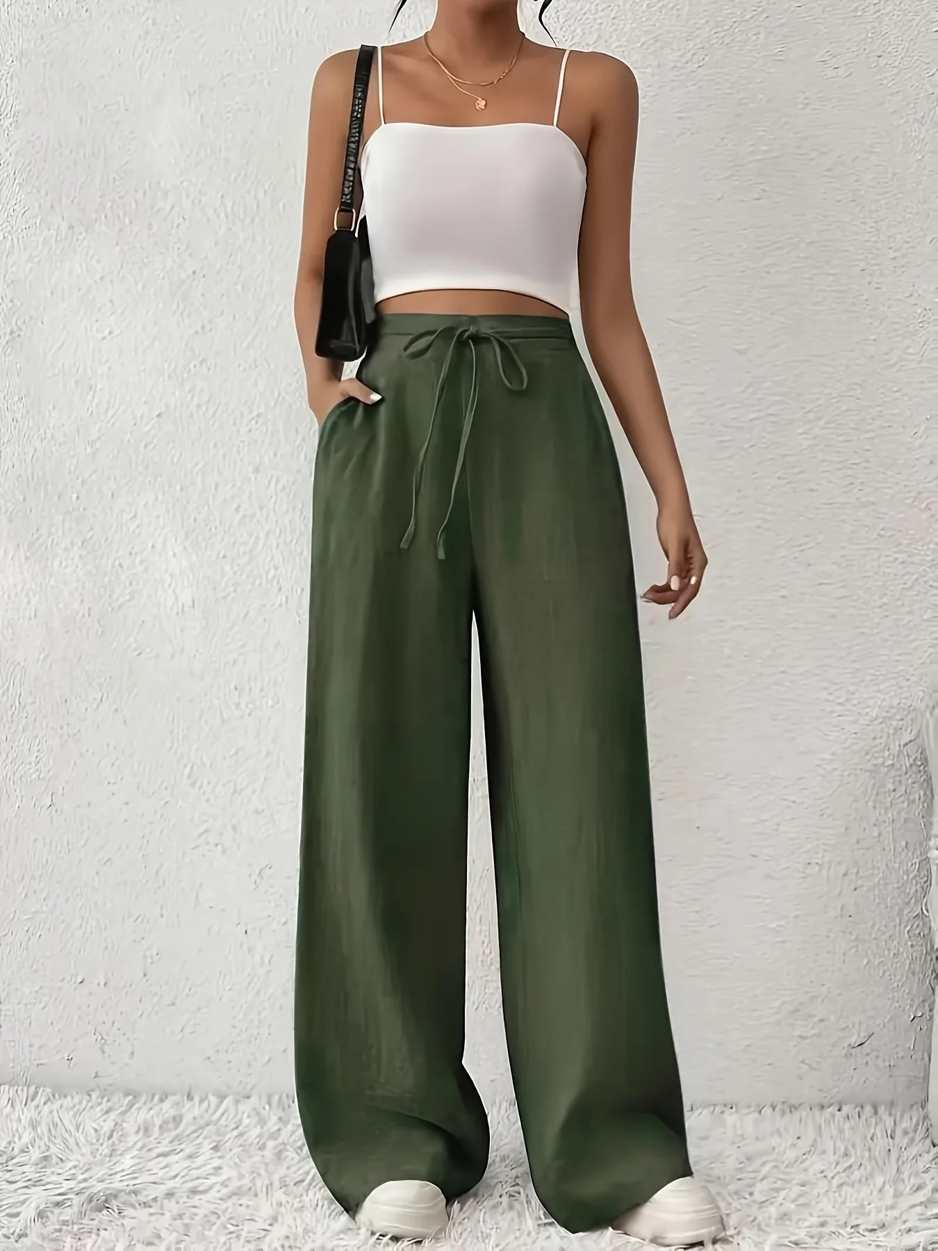 Pantalon large casual pour femme avec taille à cordon – Style détente et tendance - Image 3