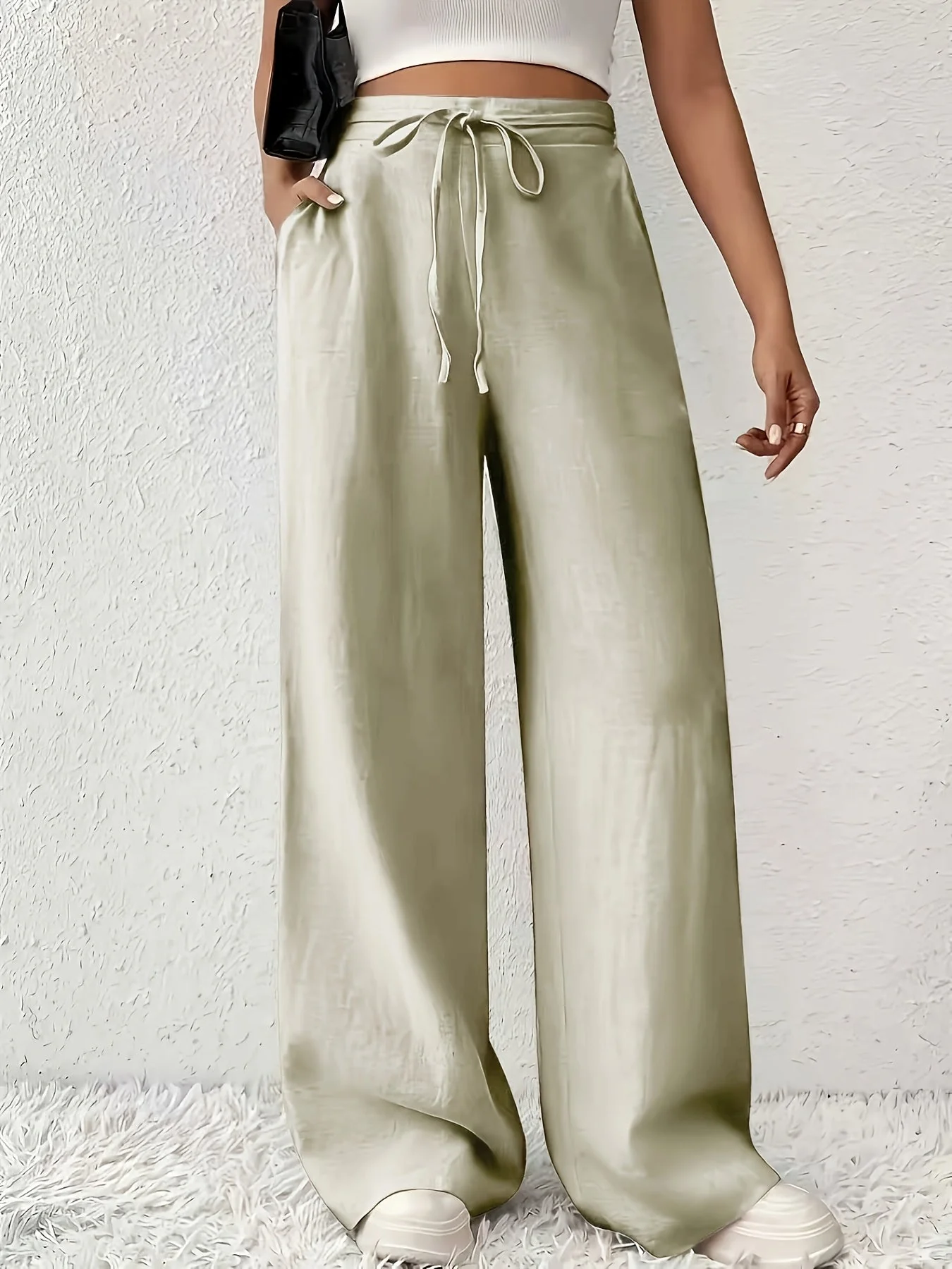 Pantalon large casual pour femme avec taille à cordon – Style détente et tendance - Image 6