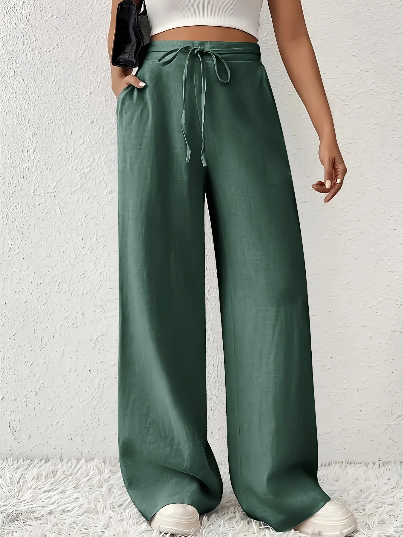 Pantalon large casual pour femme avec taille à cordon – Style détente et tendance - Image 7