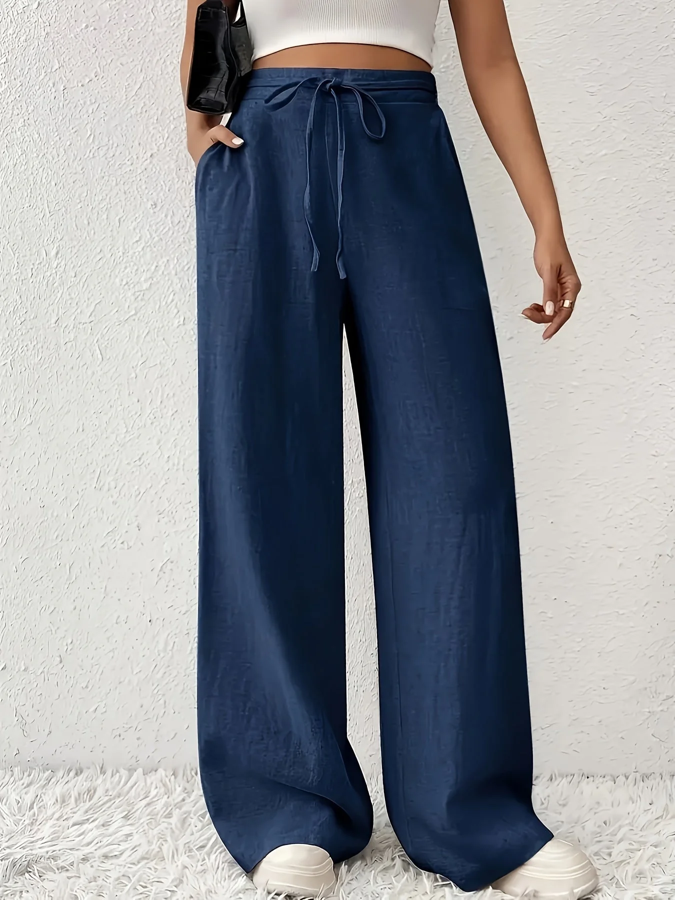 Pantalon large casual pour femme avec taille à cordon – Style détente et tendance - Image 8