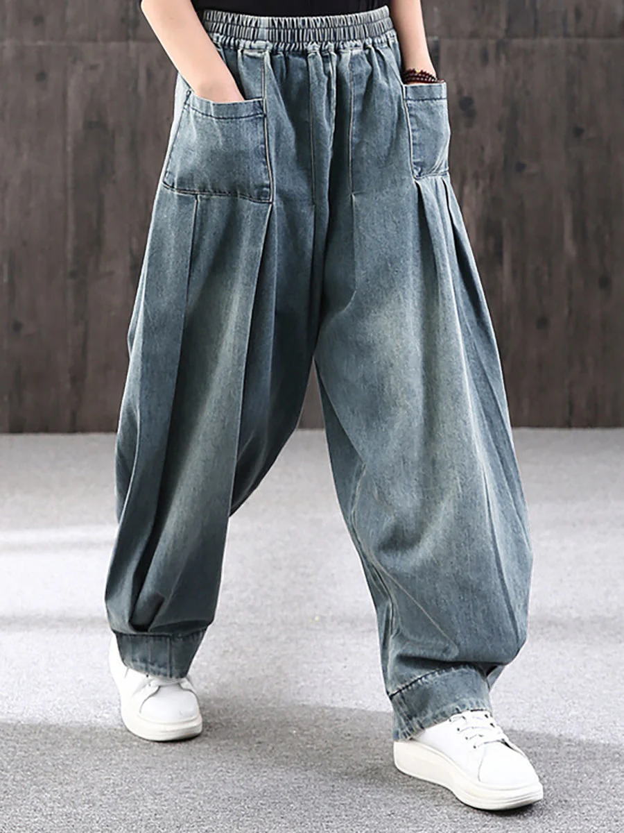 Pantalon large décontracté pour femme style streetwear avec poches, taille élastique, idéal pour un look urbain tendance - Image 2