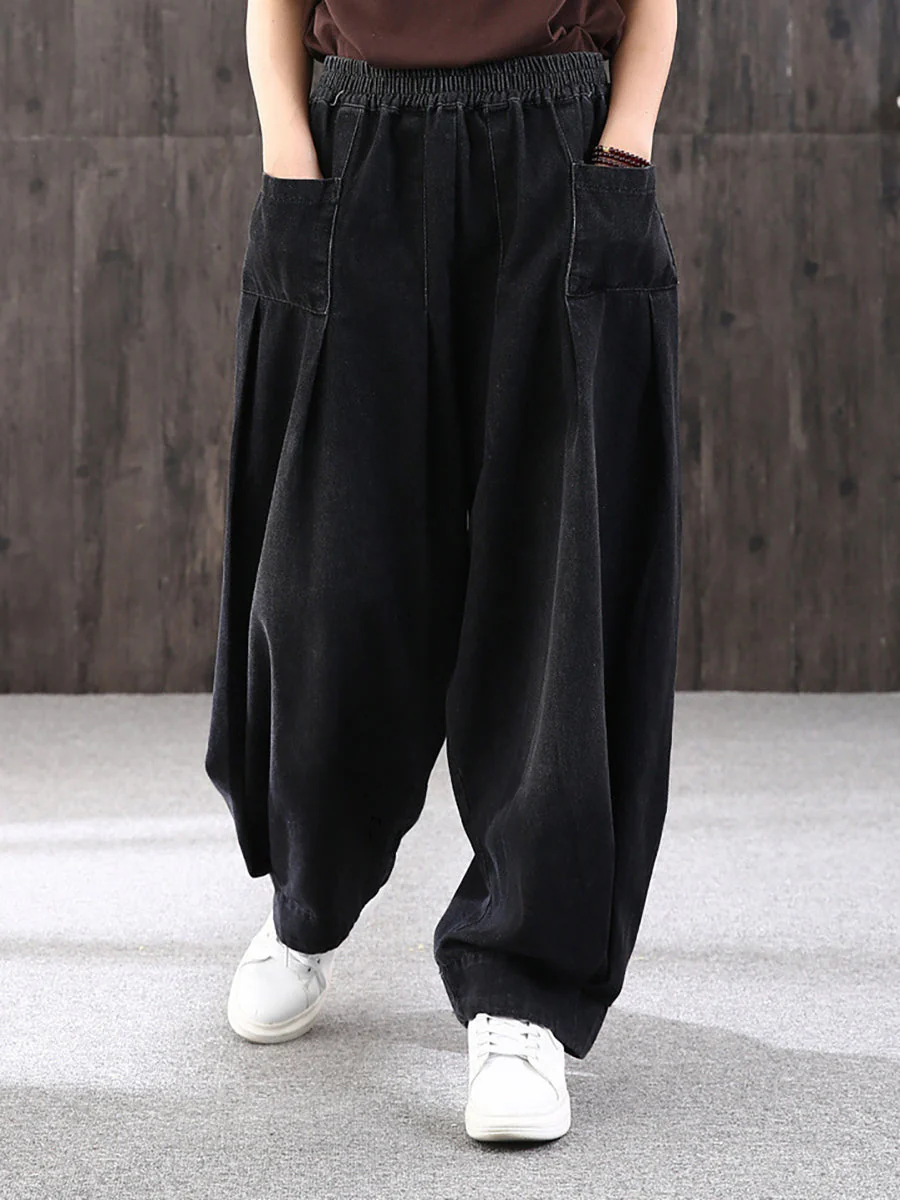 Pantalon large décontracté pour femme style streetwear avec poches, taille élastique, idéal pour un look urbain tendance - Image 3