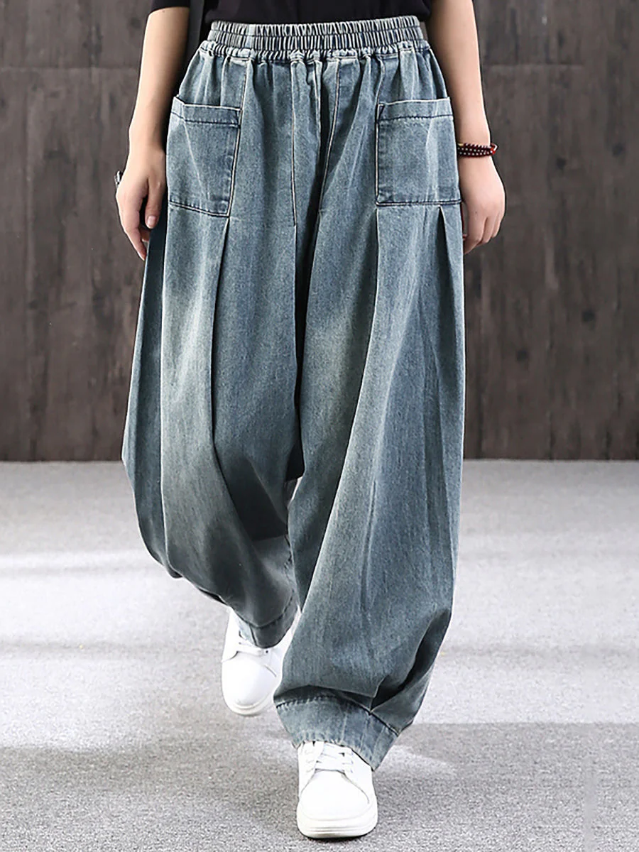 Pantalon large décontracté pour femme style streetwear avec poches, taille élastique, idéal pour un look urbain tendance - Image 4