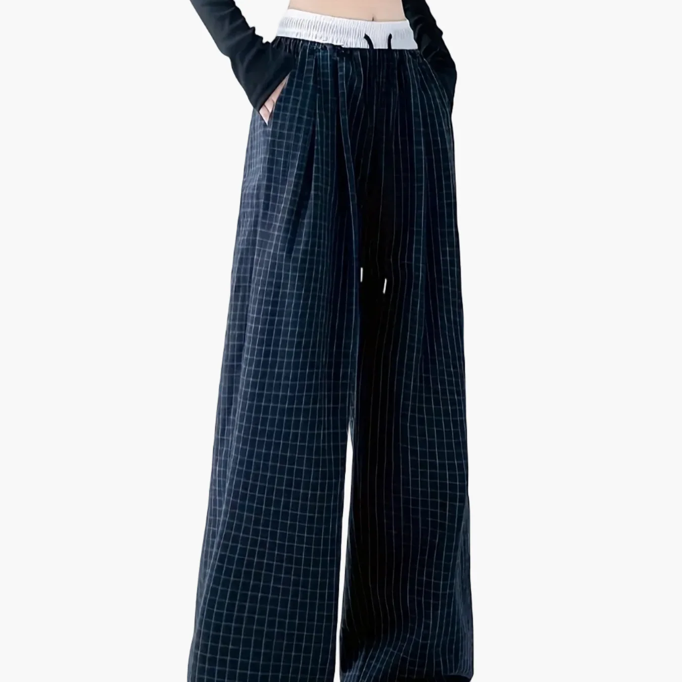 Pantalon large décontracté pour femme style urbain à carreaux - Image 6
