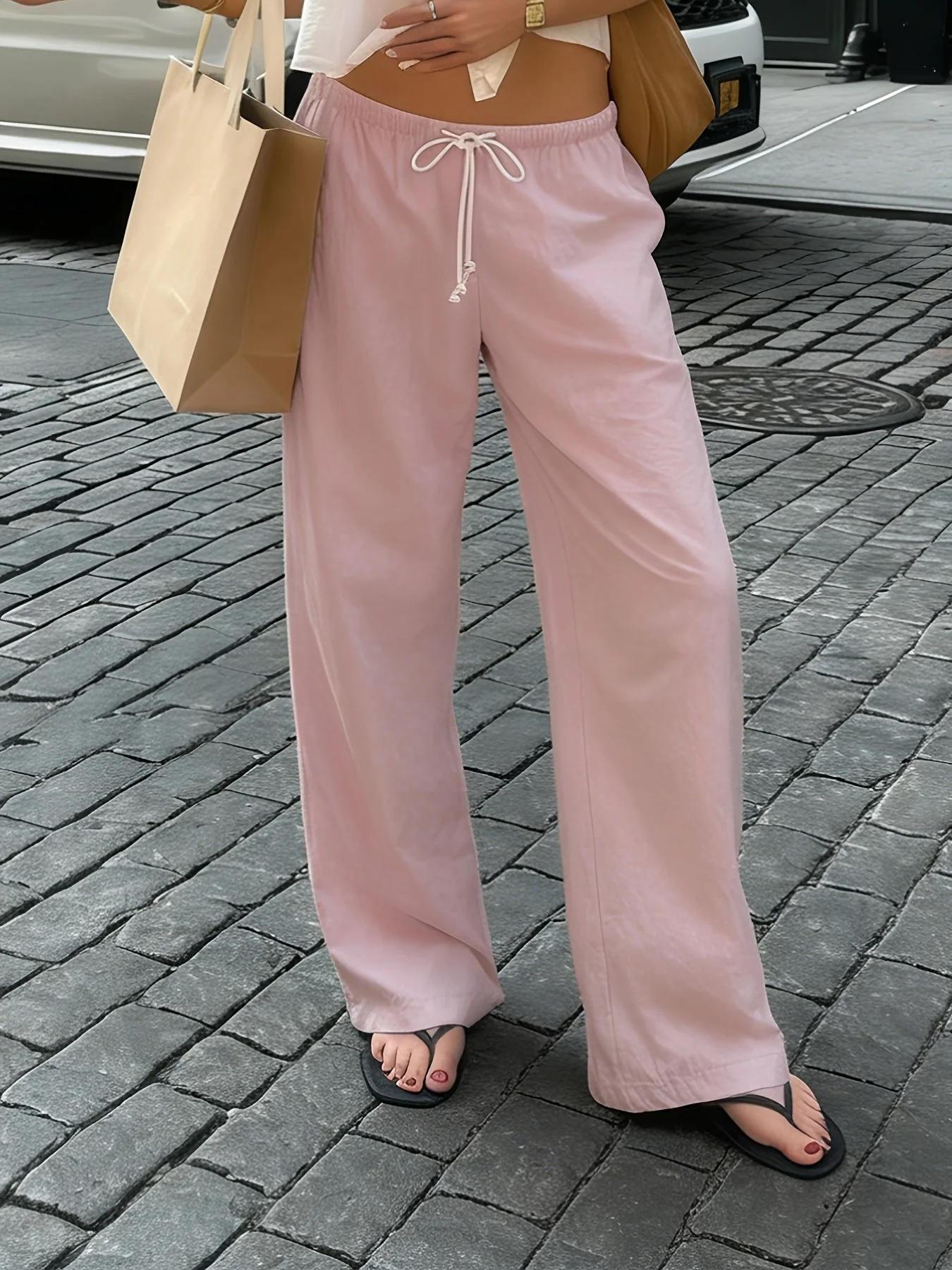 Pantalon large décontracté femme taille haute à jambes droites pour look urbain chic - Image 2