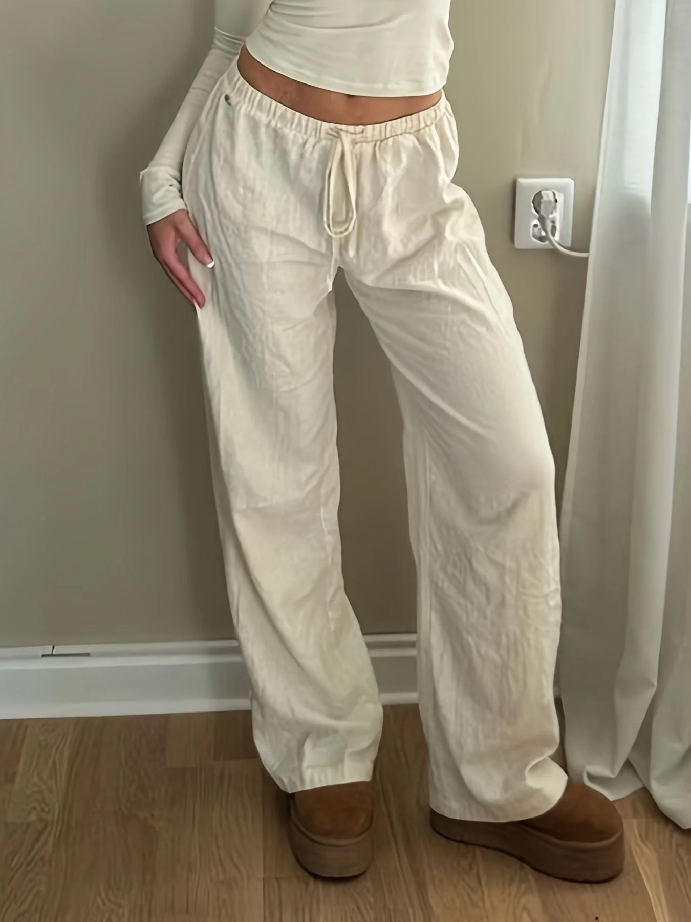 Pantalon large décontracté femme taille haute à jambes droites pour look urbain chic - Image 3