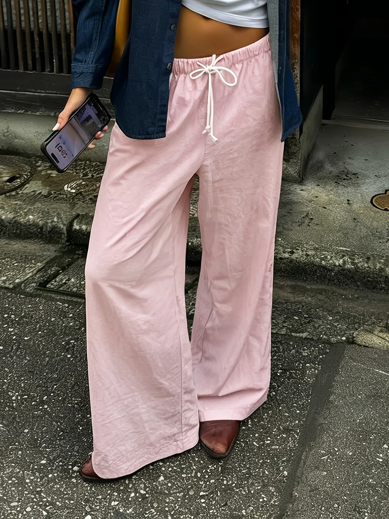 Pantalon large décontracté femme taille haute à jambes droites pour look urbain chic - Image 4