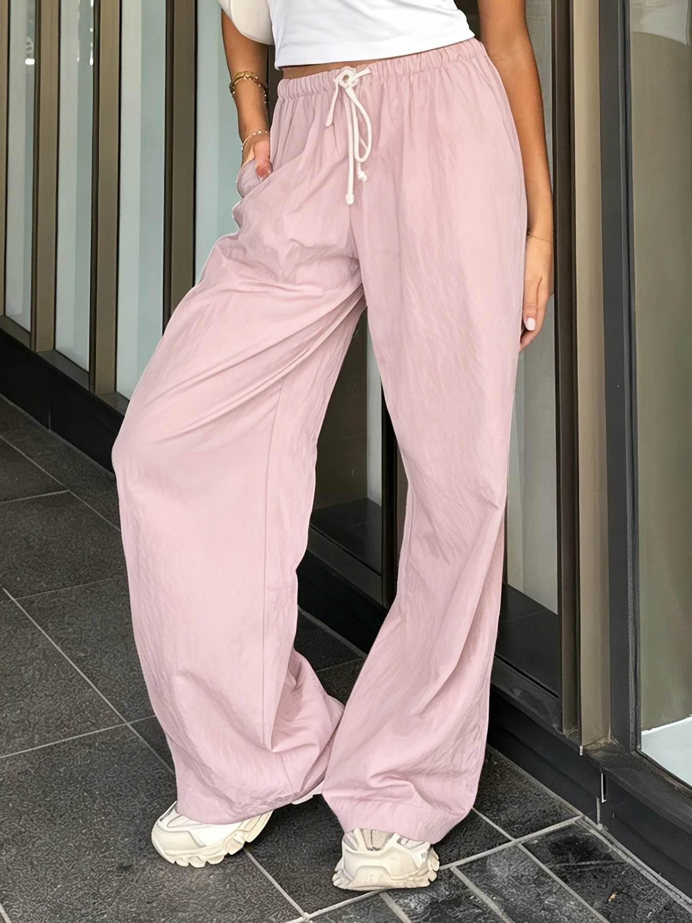 Pantalon large décontracté femme taille haute à jambes droites pour look urbain chic - Image 5
