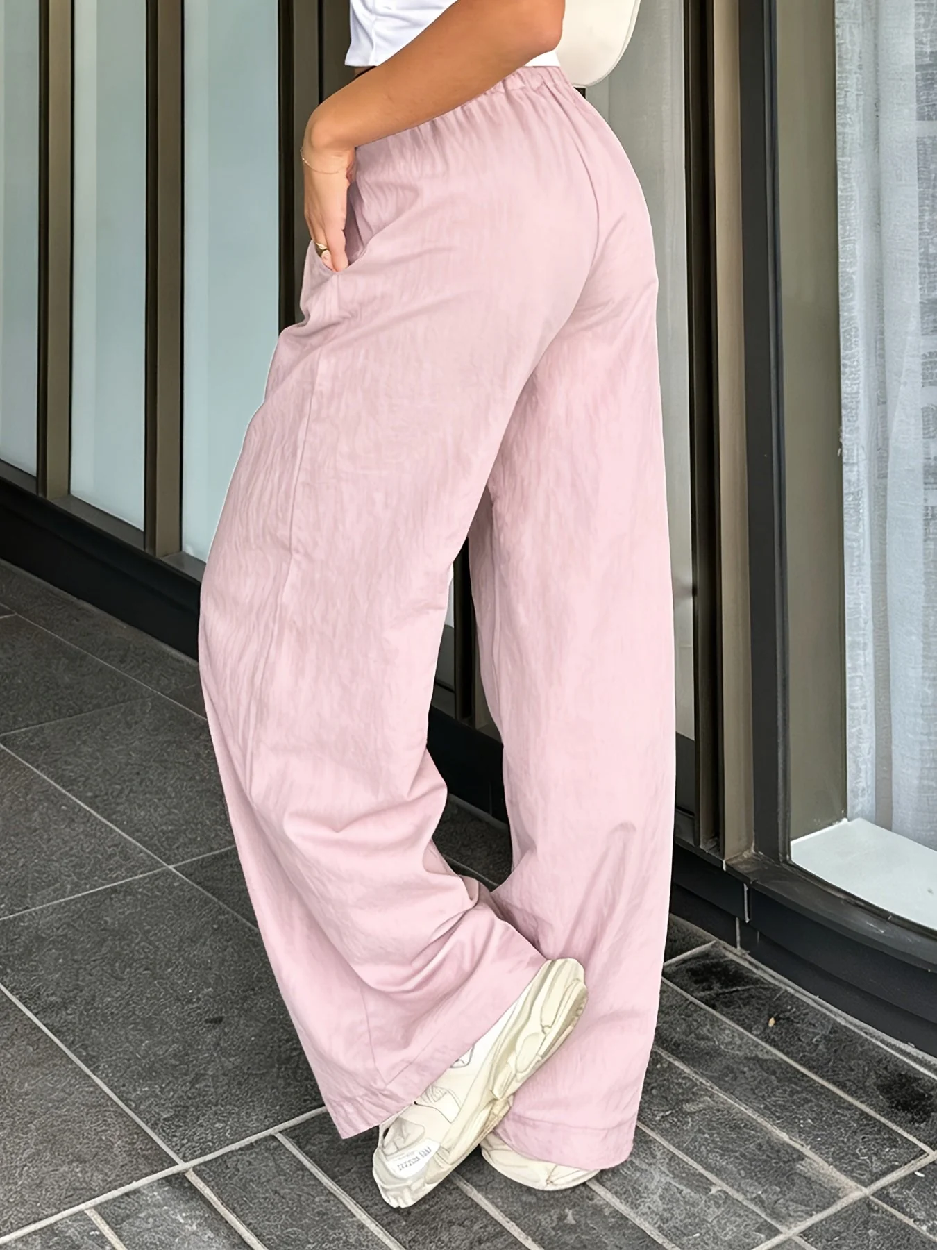 Pantalon large décontracté femme taille haute à jambes droites pour look urbain chic - Image 9
