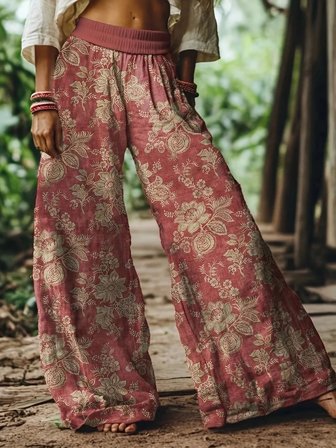 Pantalon large femme style bohème imprimé floral pour look décontracté et week-end - Image 2
