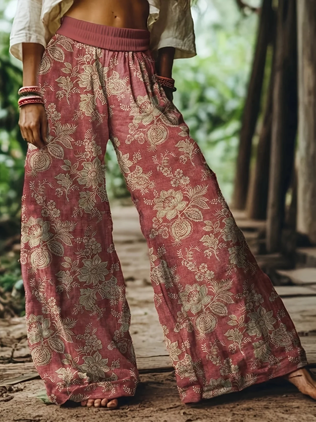 Pantalon large femme style bohème imprimé floral pour look décontracté et week-end - Image 3