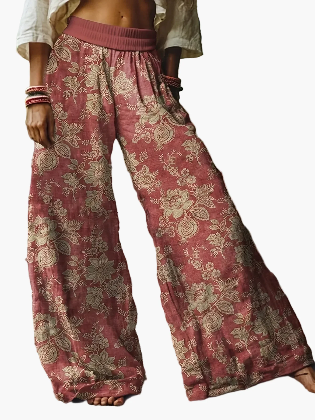 Pantalon large femme style bohème imprimé floral pour look décontracté et week-end - Image 4
