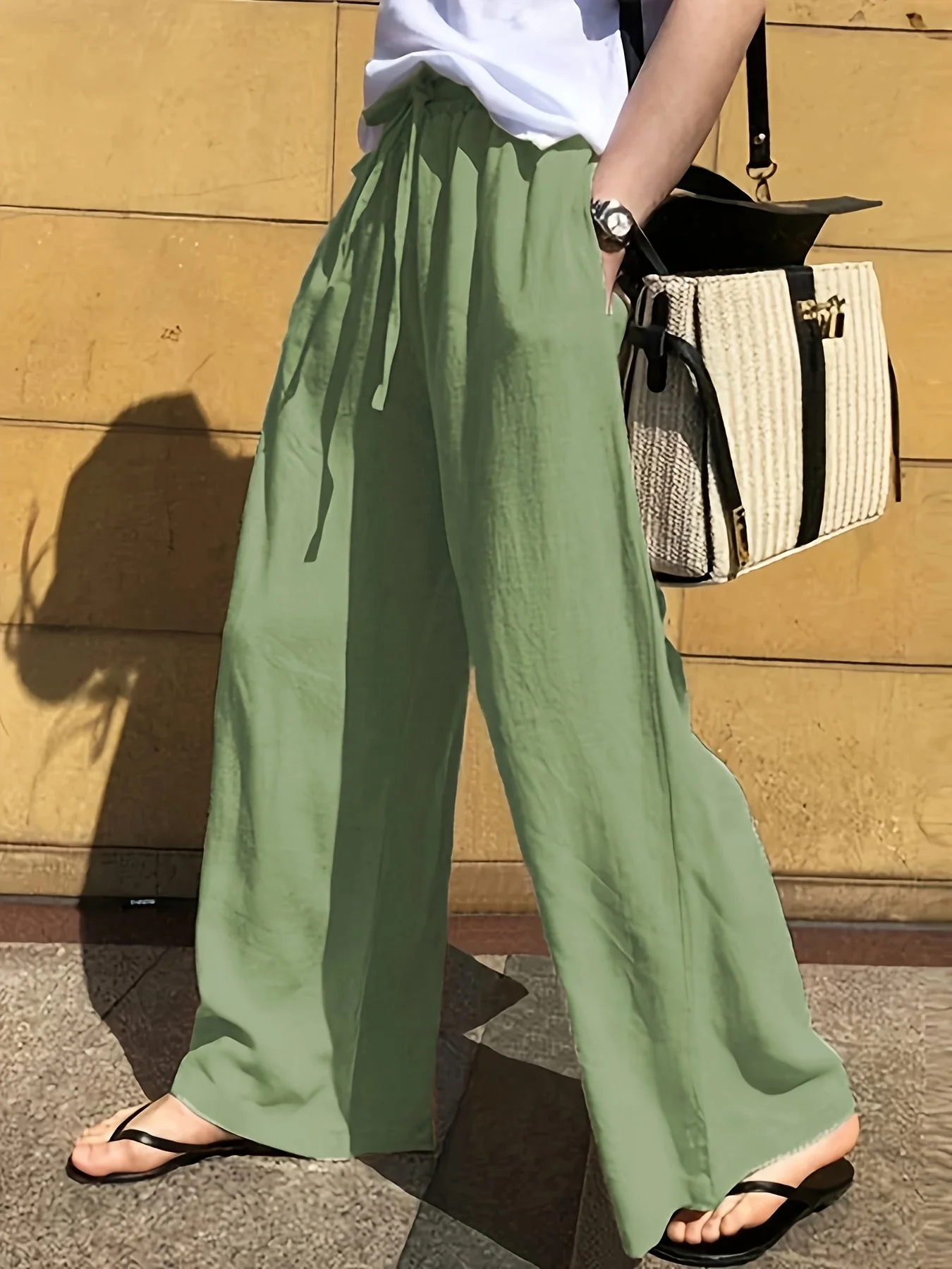 Pantalon large femme style décontracté chic avec taille à cordon – Idéal pour le printemps et l'été - Image 3
