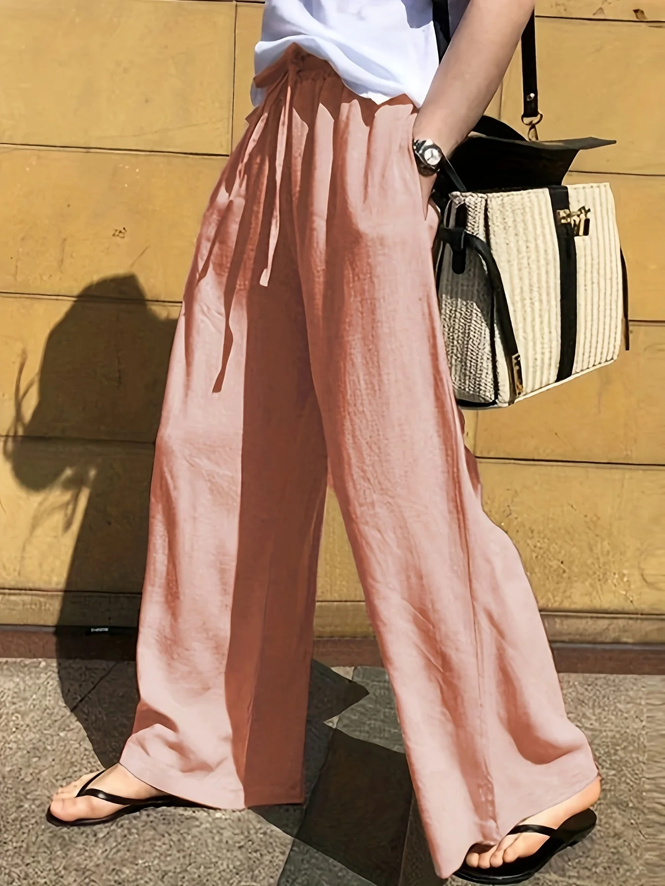 Pantalon large femme style décontracté chic avec taille à cordon – Idéal pour le printemps et l'été - Image 5
