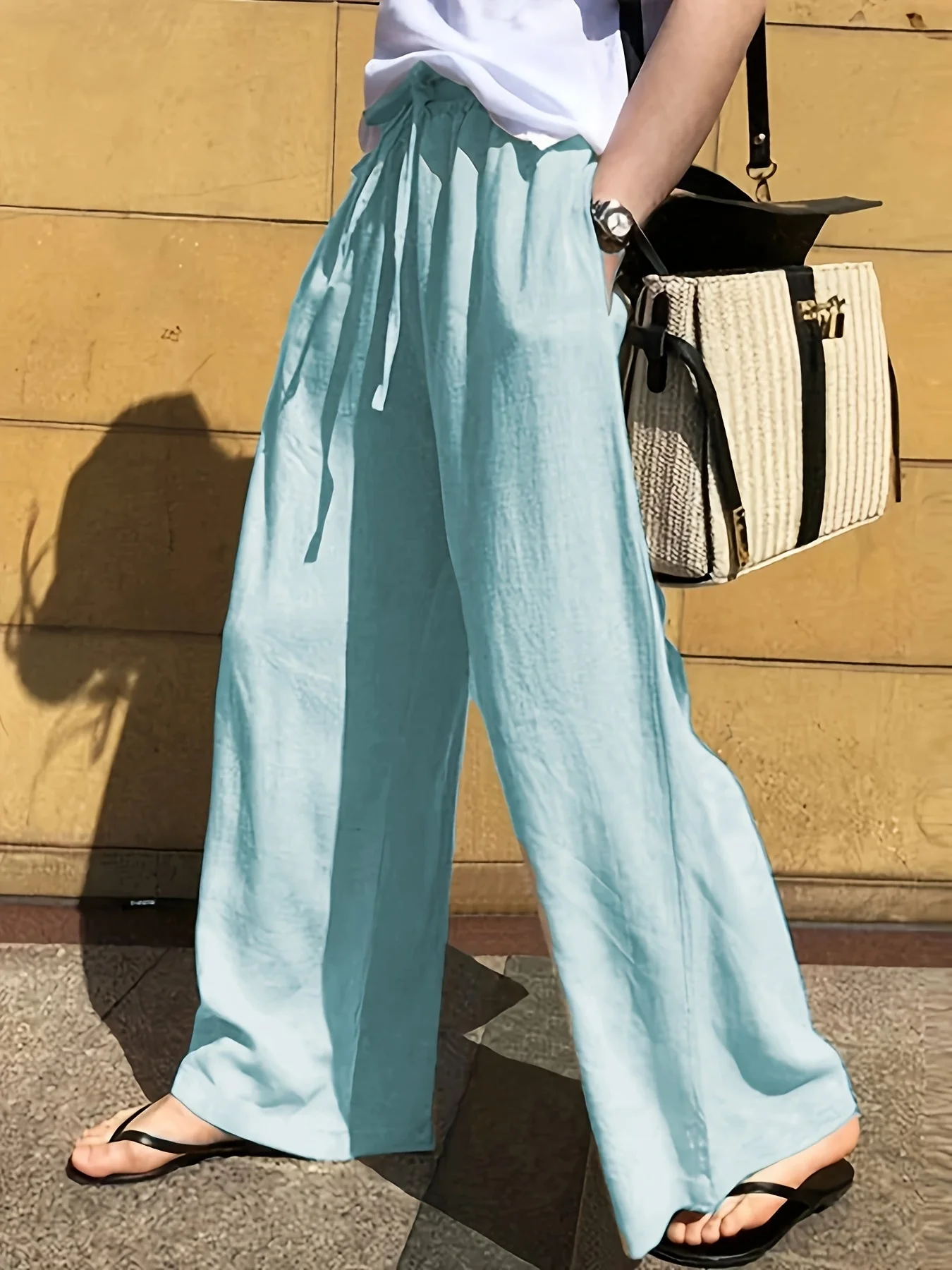 Pantalon large femme style décontracté chic avec taille à cordon – Idéal pour le printemps et l'été - Image 6