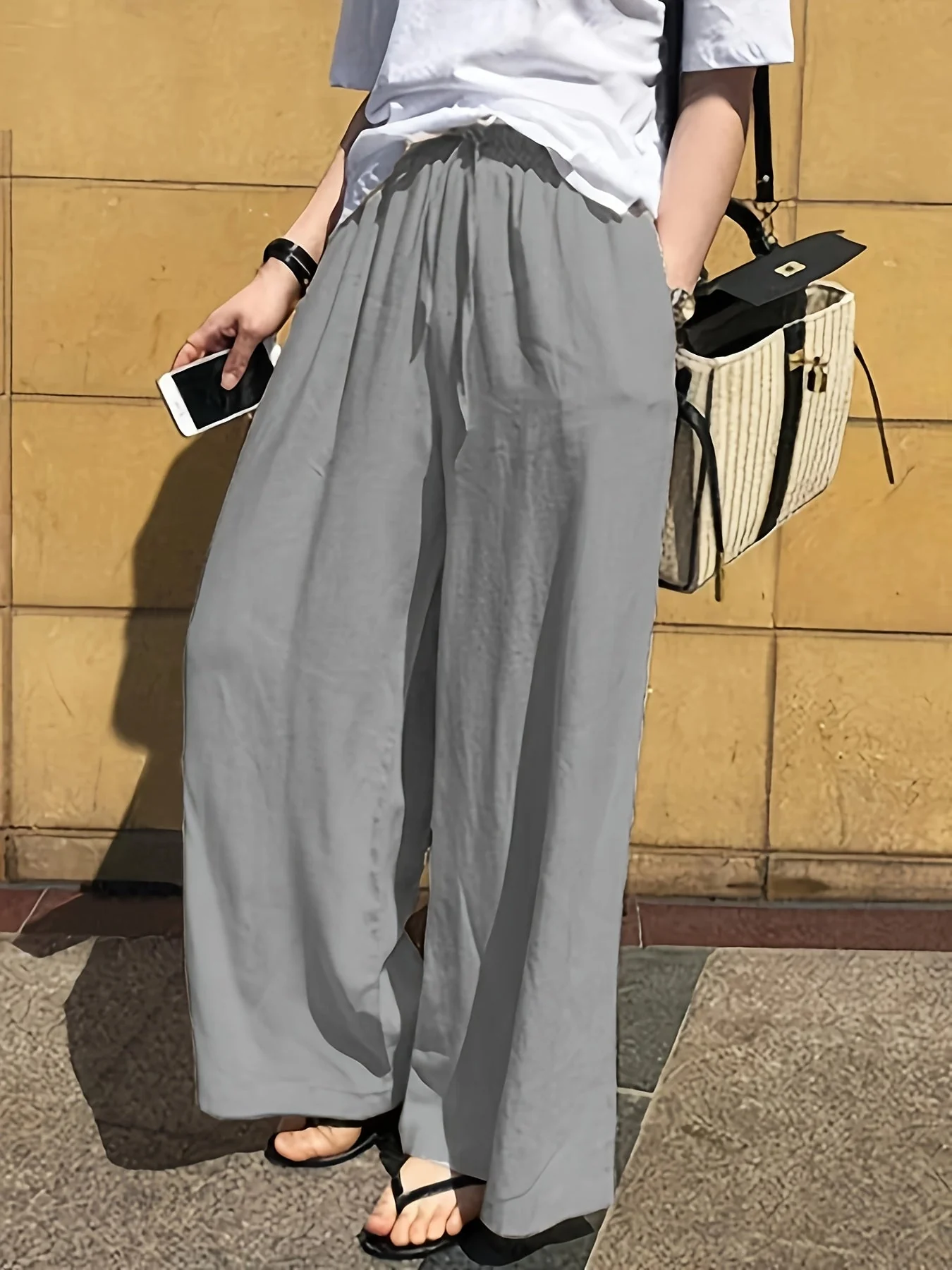 Pantalon large femme style décontracté chic avec taille à cordon – Idéal pour le printemps et l'été - Image 7