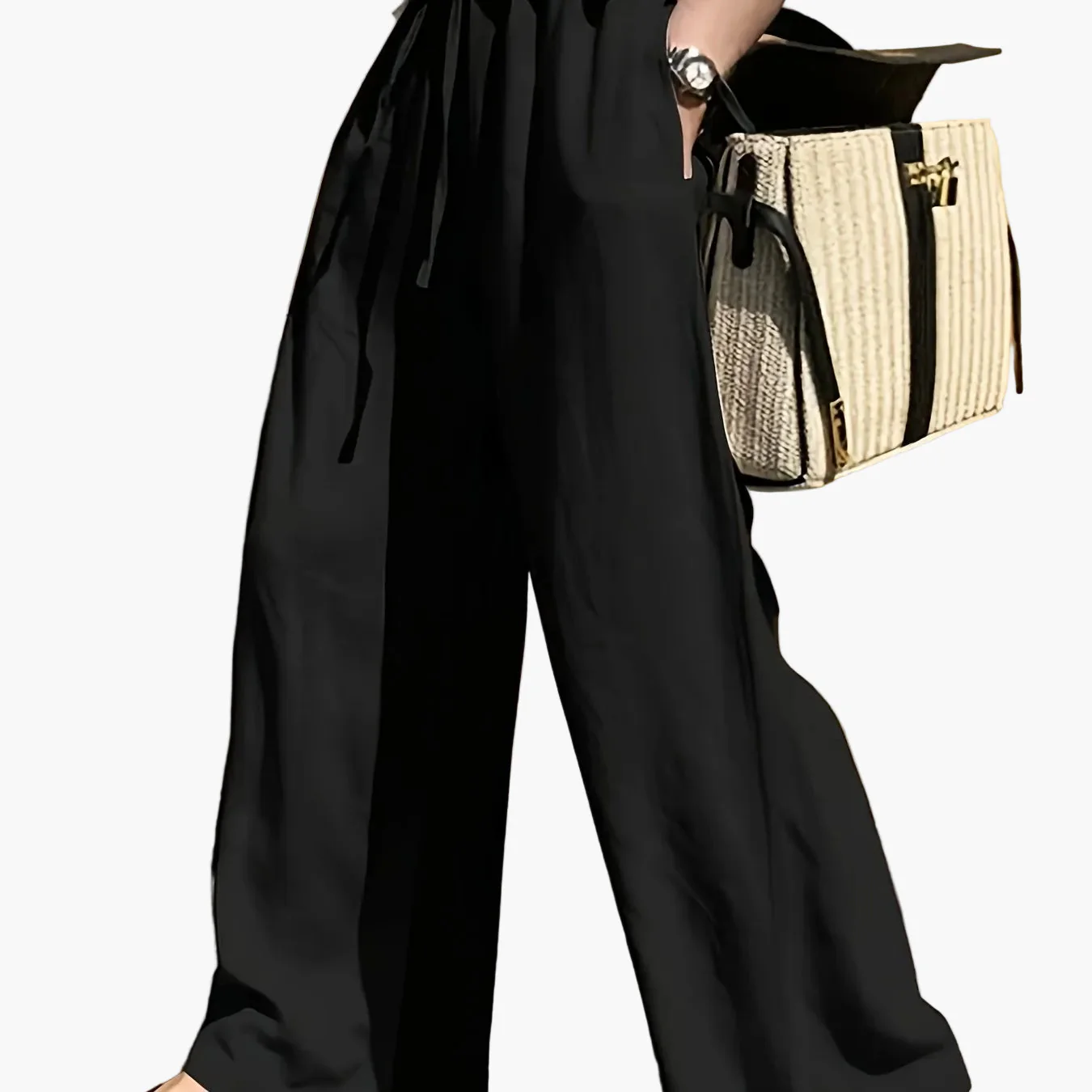 Pantalon large femme style décontracté chic avec taille à cordon – Idéal pour le printemps et l'été - Image 9