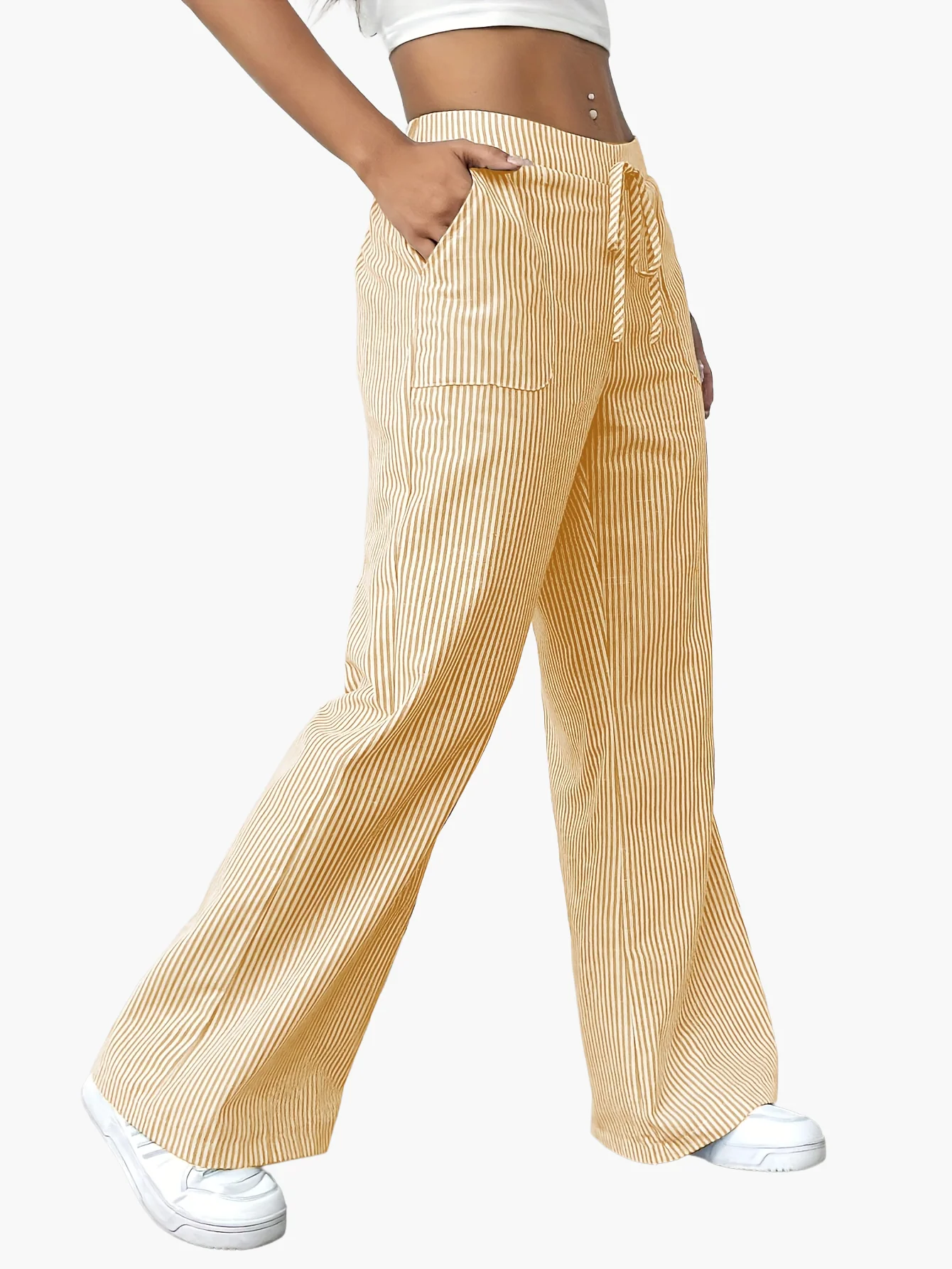 Pantalon large femme style décontracté à rayures pour le printemps et l'été - Image 6