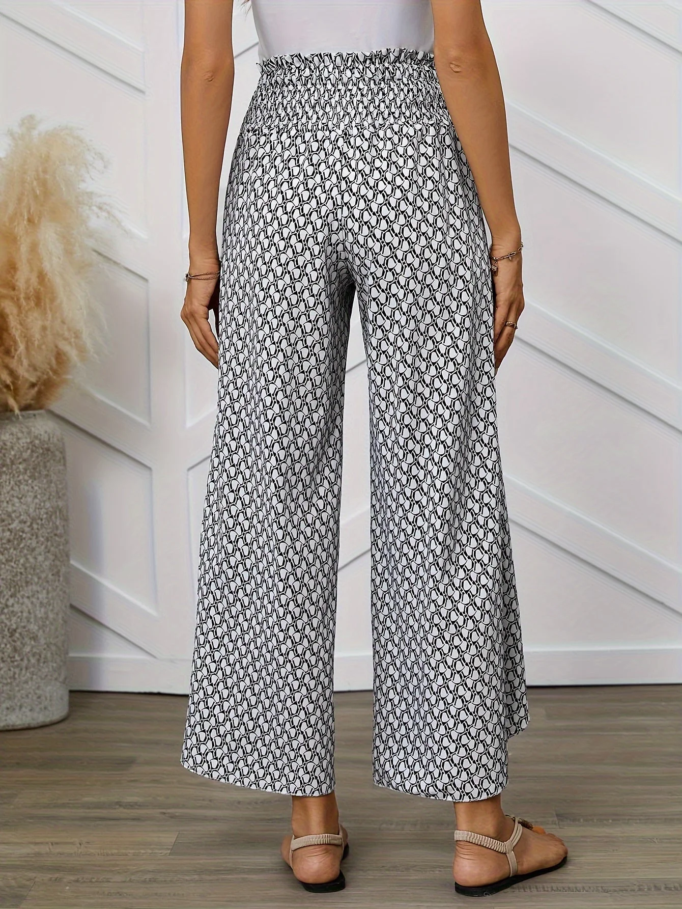 Pantalon large femme style élégant motif géométrique pour printemps/été - Image 2