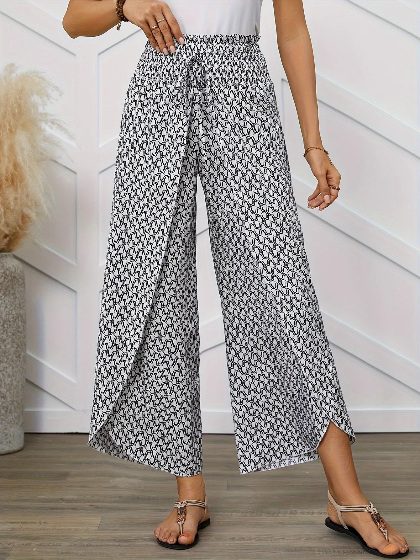 Pantalon large femme style élégant motif géométrique pour printemps/été - Image 3