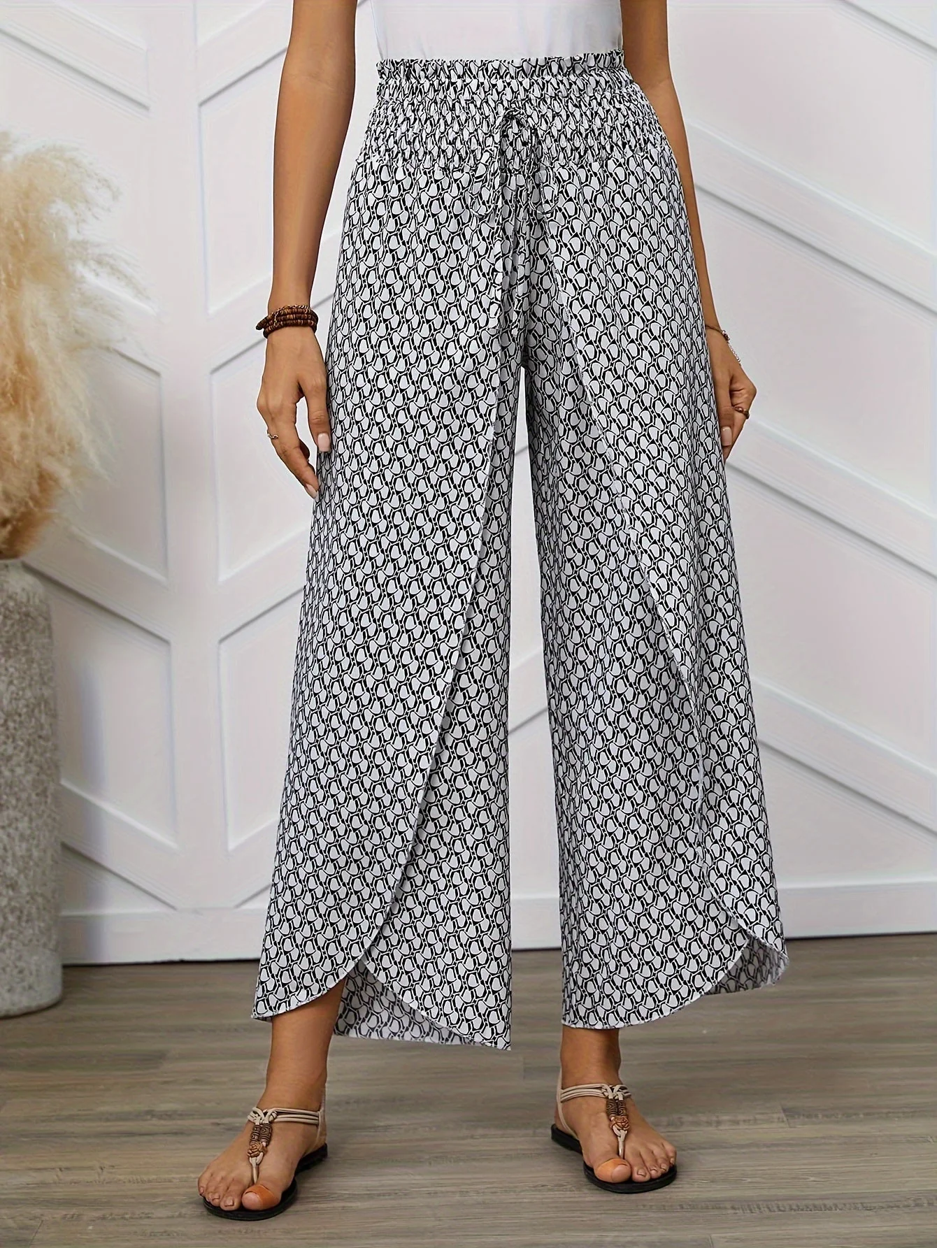 Pantalon large femme style élégant motif géométrique pour printemps/été - Image 4