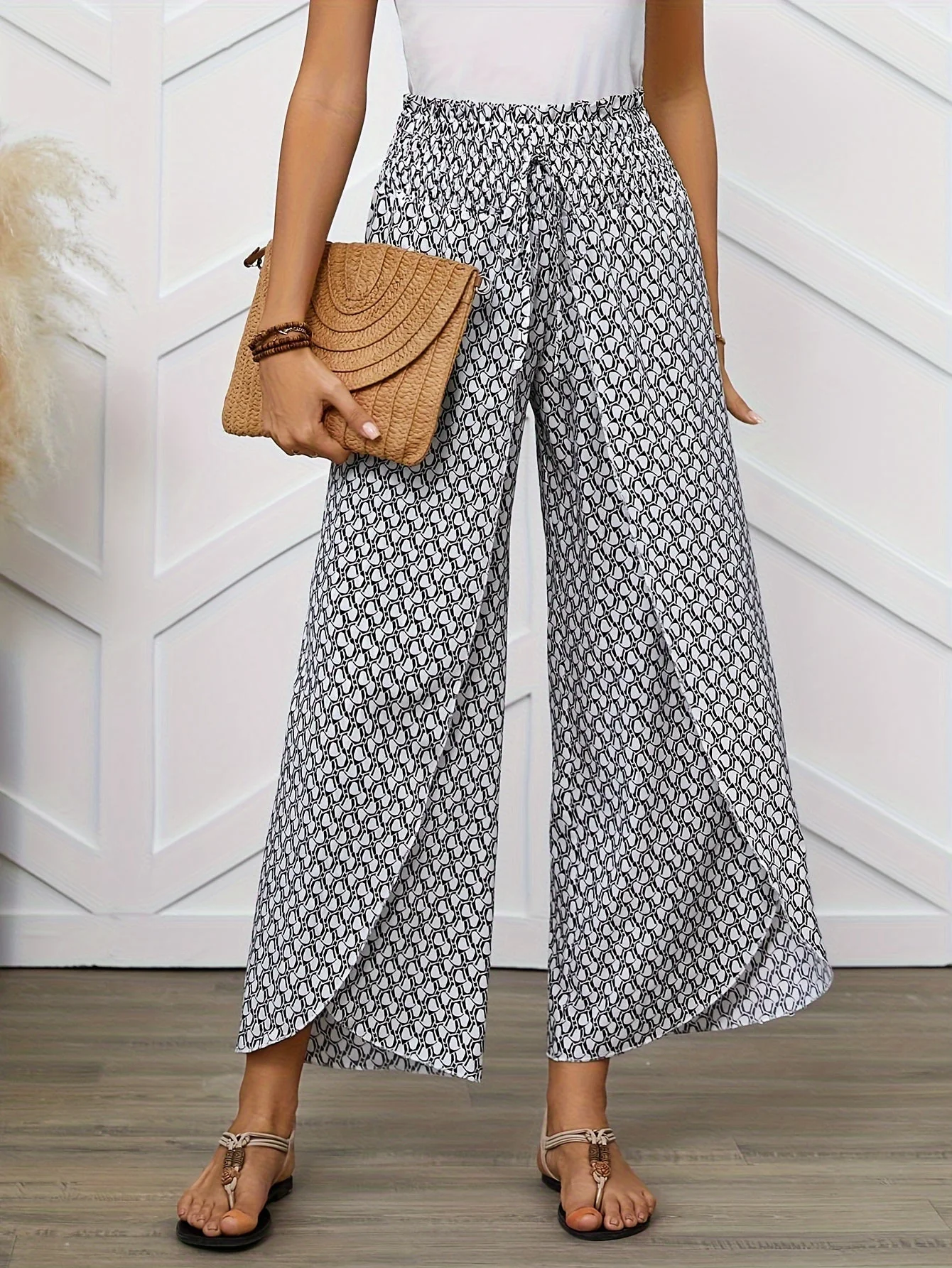 Pantalon large femme style élégant motif géométrique pour printemps/été - Image 5