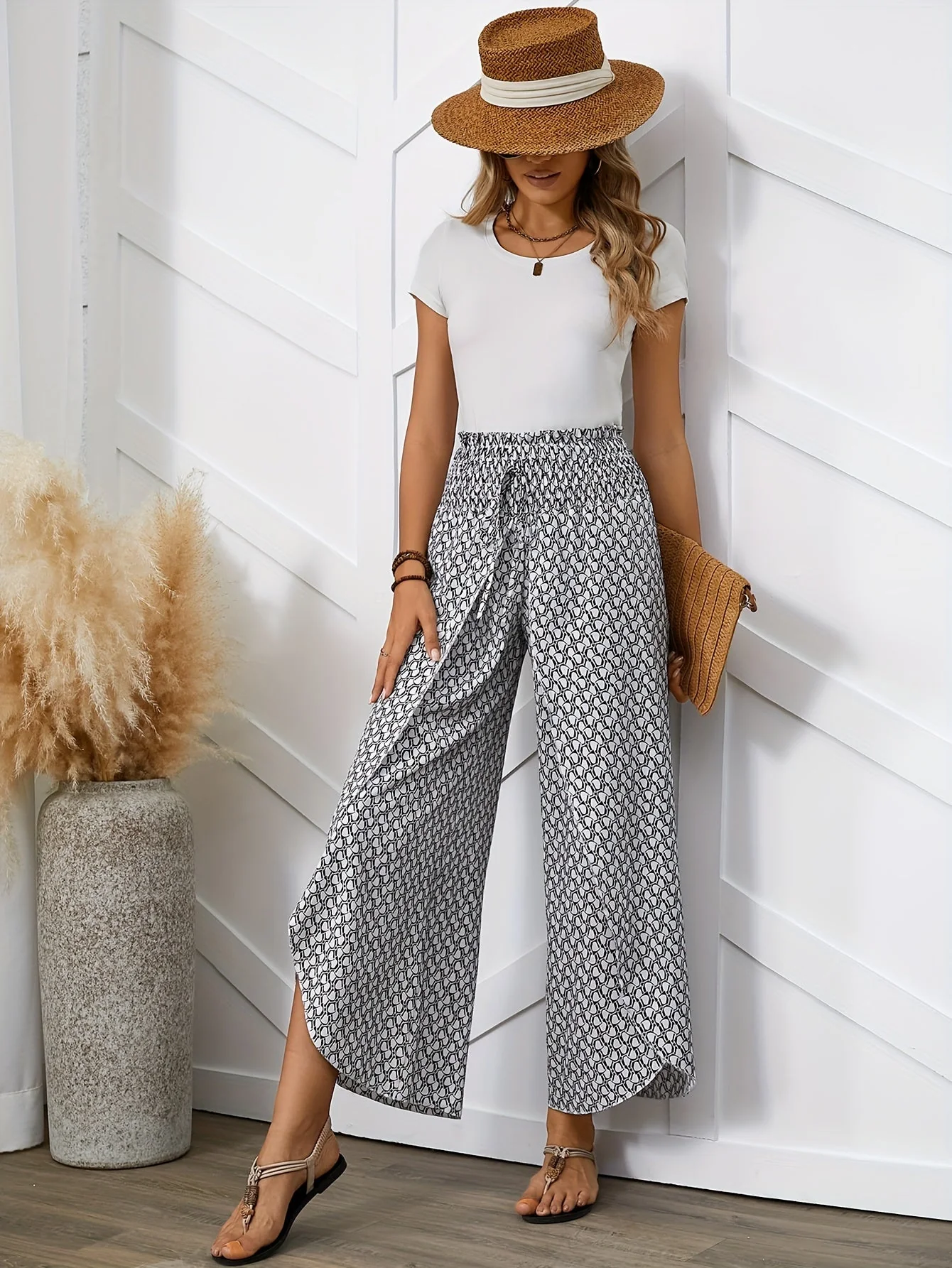Pantalon large femme style élégant motif géométrique pour printemps/été - Image 6
