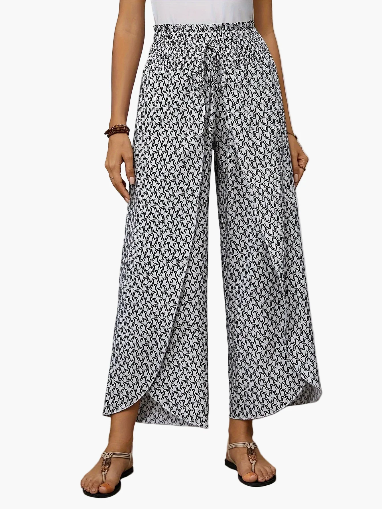 Pantalon large femme style élégant motif géométrique pour printemps/été - Image 7